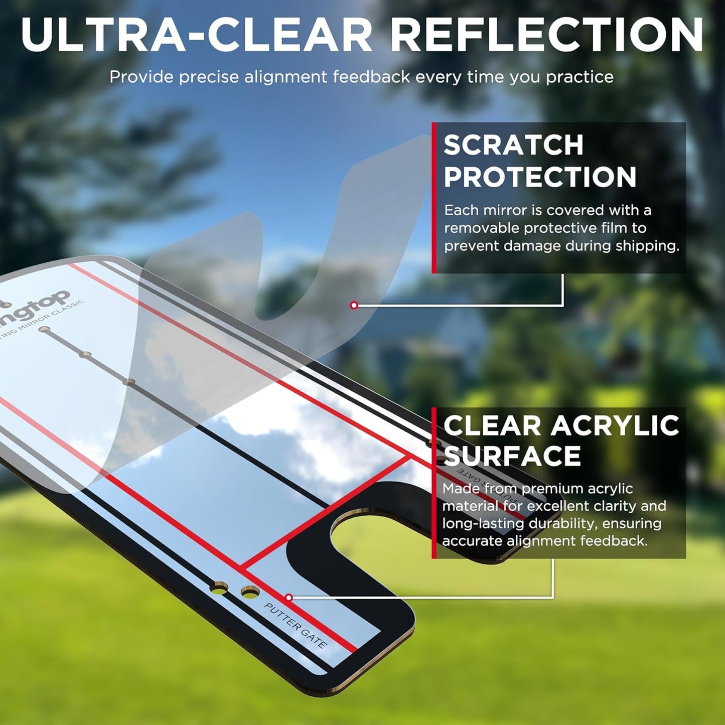 KINGTOP Golf Putting Mirror - Alignment Putting Training Aids for Consistency & Accuracy - Ideal for Indoor | Outdoor Practice, with Carry Bag and Golf Tees