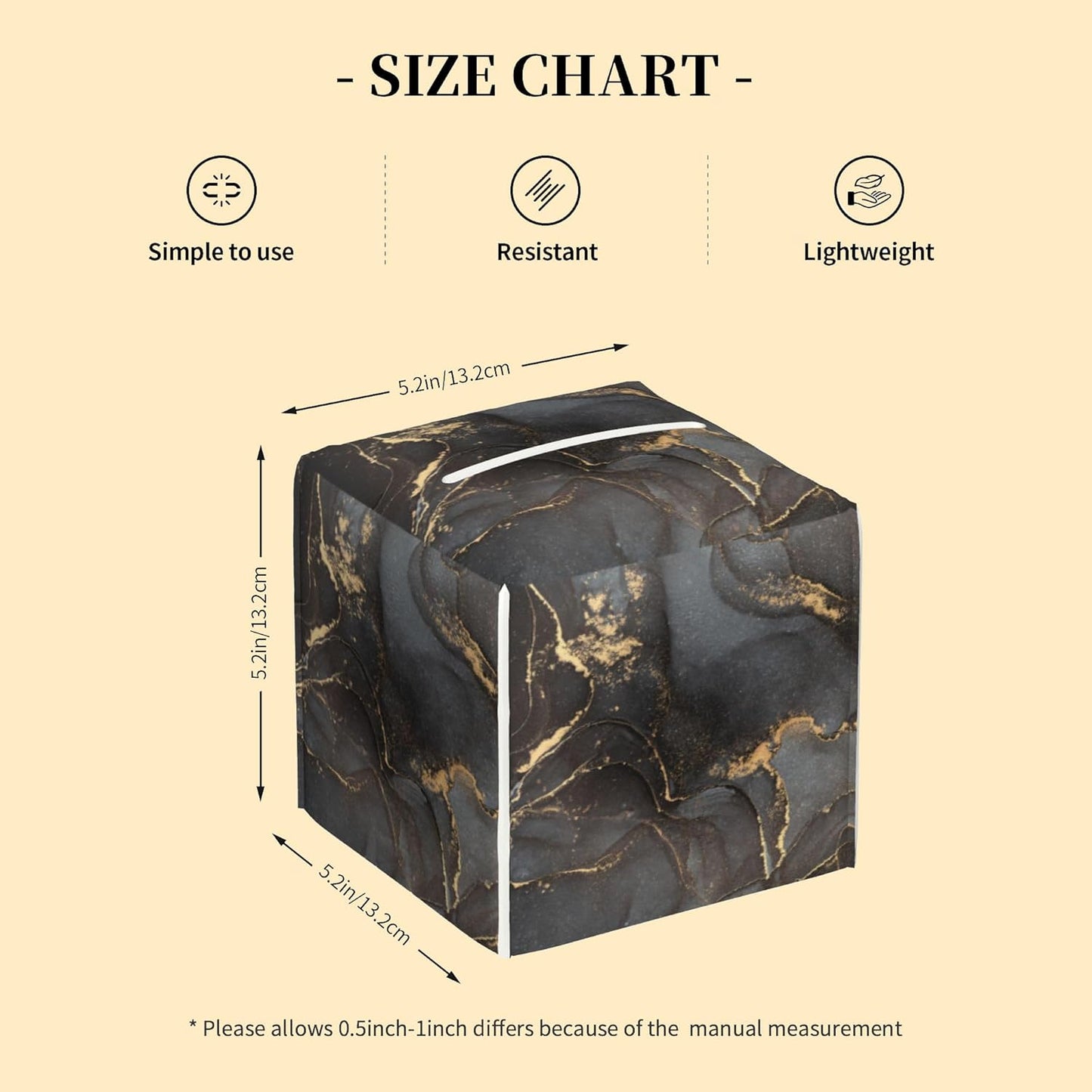 Tissue Box Cover Square,Black Gloden Fluid Marble Tissue Box Holder Waterproof Leather Facial Paper Case Modern Home Decoration for Bedroom Dresser Night Stand Office Desk