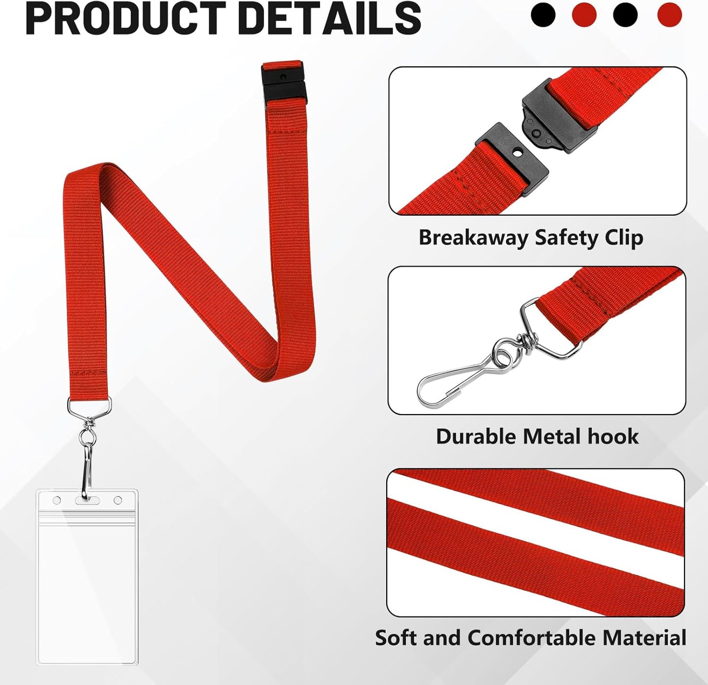24-Pack Red Breakaway Lanyards with Waterproof Badge Holders, Polyester Neck Straps for ID Cards, Events, Office, and Schools
