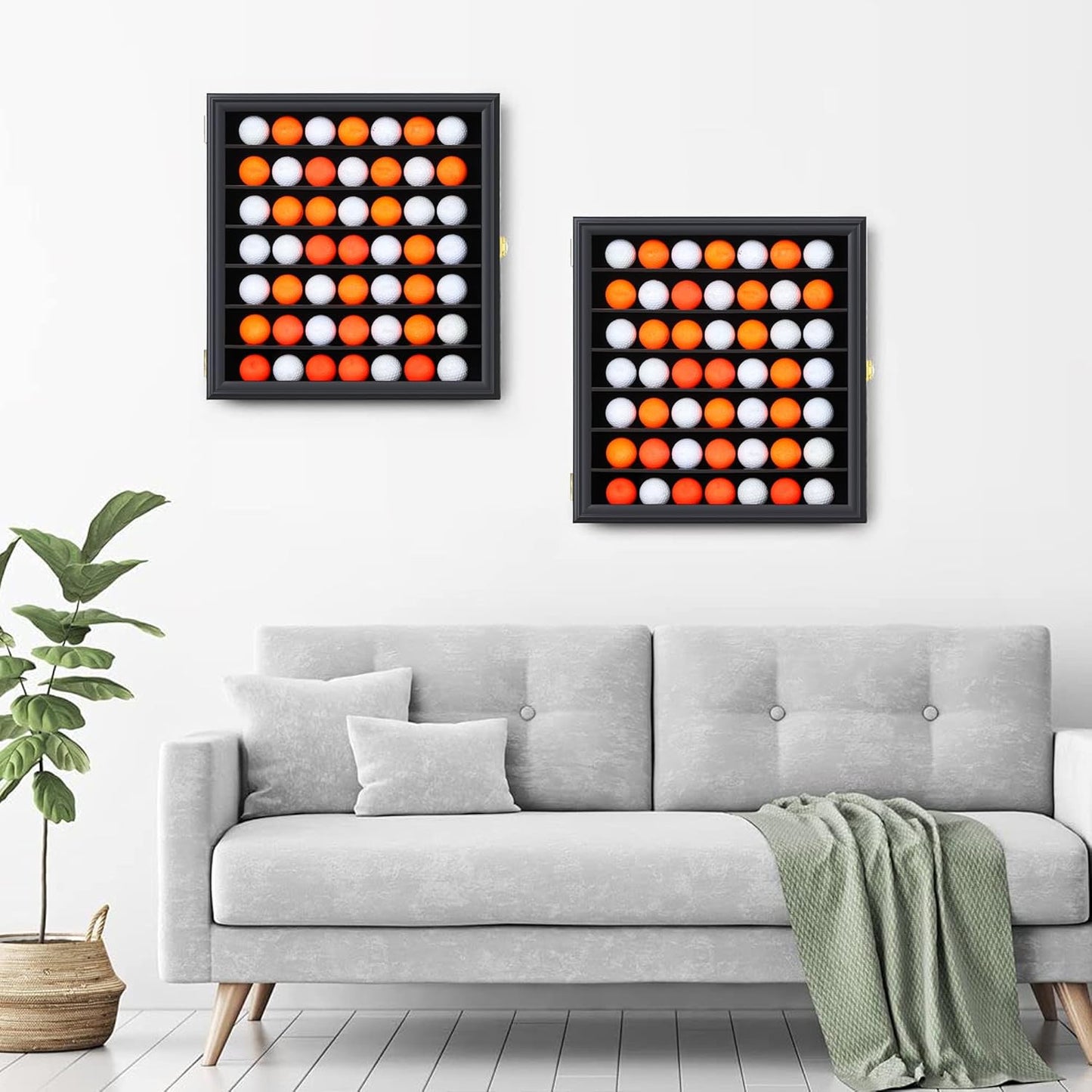 49 Golf Ball Display Case Cabinet Wall,Golf Ball Display Rack ,Golf Gift for Golf Enthusiast Collectibles with UV Protection Acrylic Door(Black)