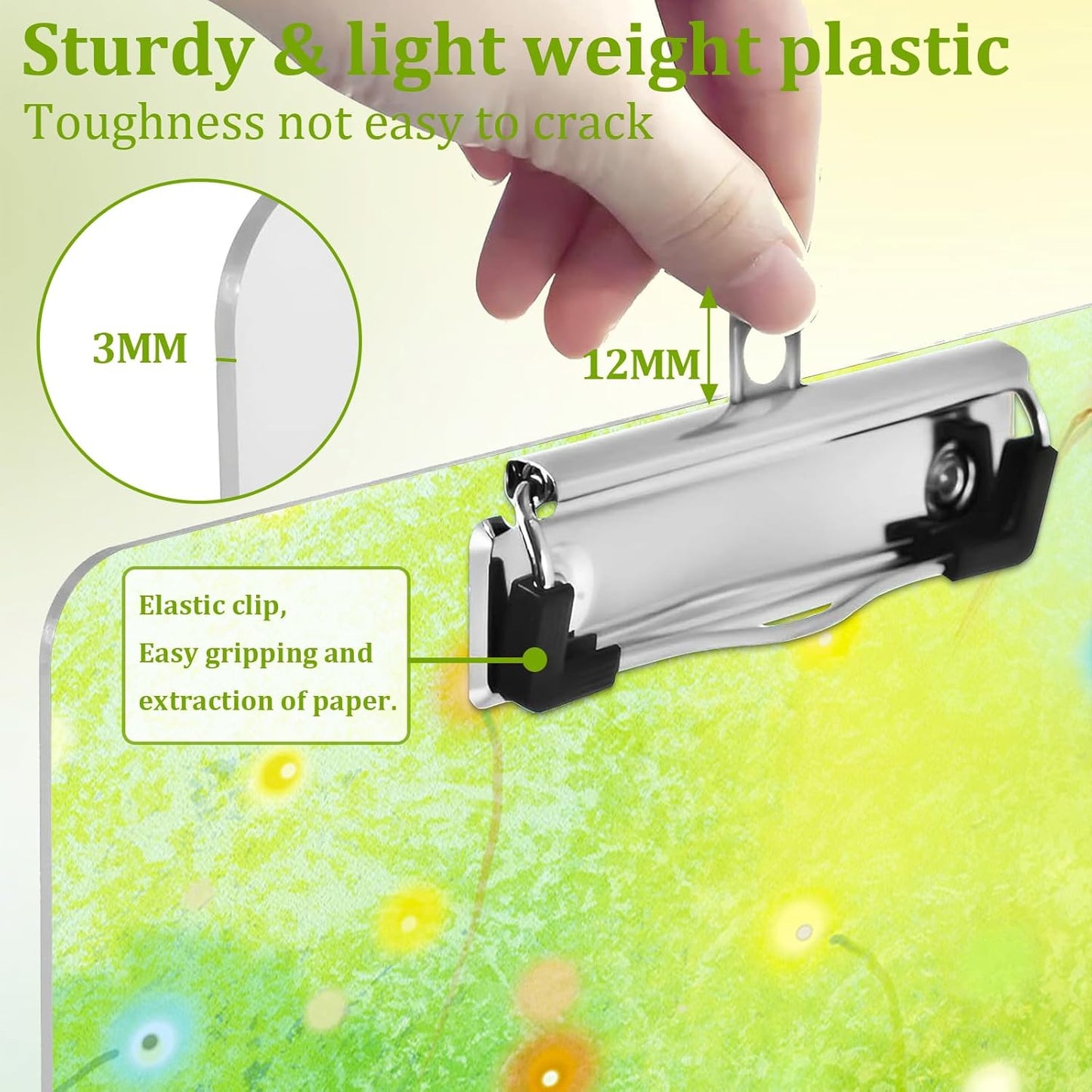 Vintage Floral Clipboard,Decorative Acrylic Clipboard with Low Profile Metal Clip for Office,School,Teachers,Students Standard Letter Size 9x12.5