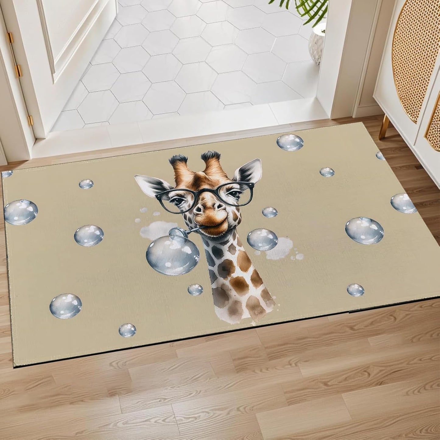 Funny Giraffe Indoor Door Mat,Cute Wild Animal Face Floor Doormat,17x29.5in,Non Woven Non Slip Rubber Backing Watercolor Rug for Porch Insider,Bedroom,Kitchen,Doormats Gifts,Rv Camper Decor