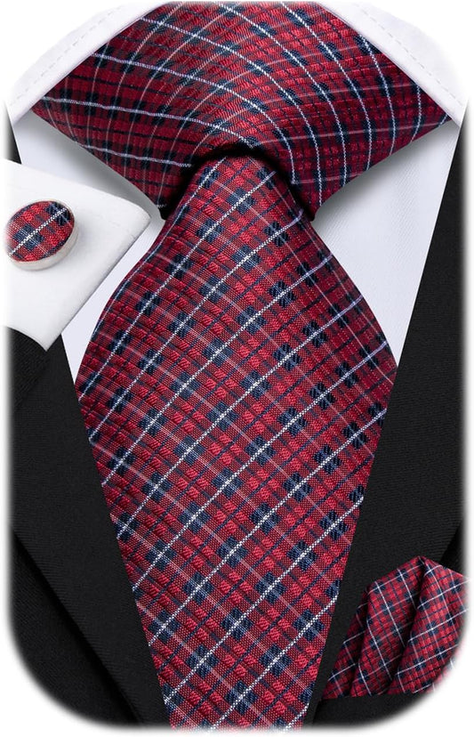 Dubulle Mens Paisley Striped Tie WOVEN Necktie for Men and Handkerchief Cufflinks Set Wedding Formal Business