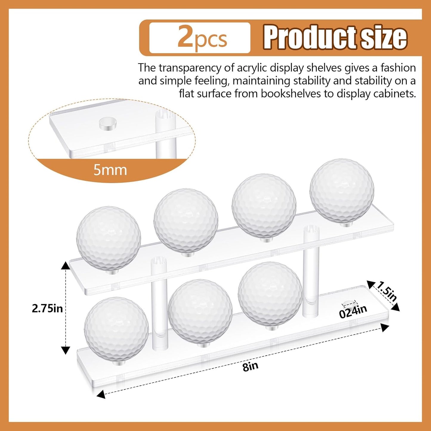 2 Pcs Golf Ball Display Rack 8 Balls Clear Acrylic Golf Case Holder Small Table Tennis Display Stand Shelf Double Layer
