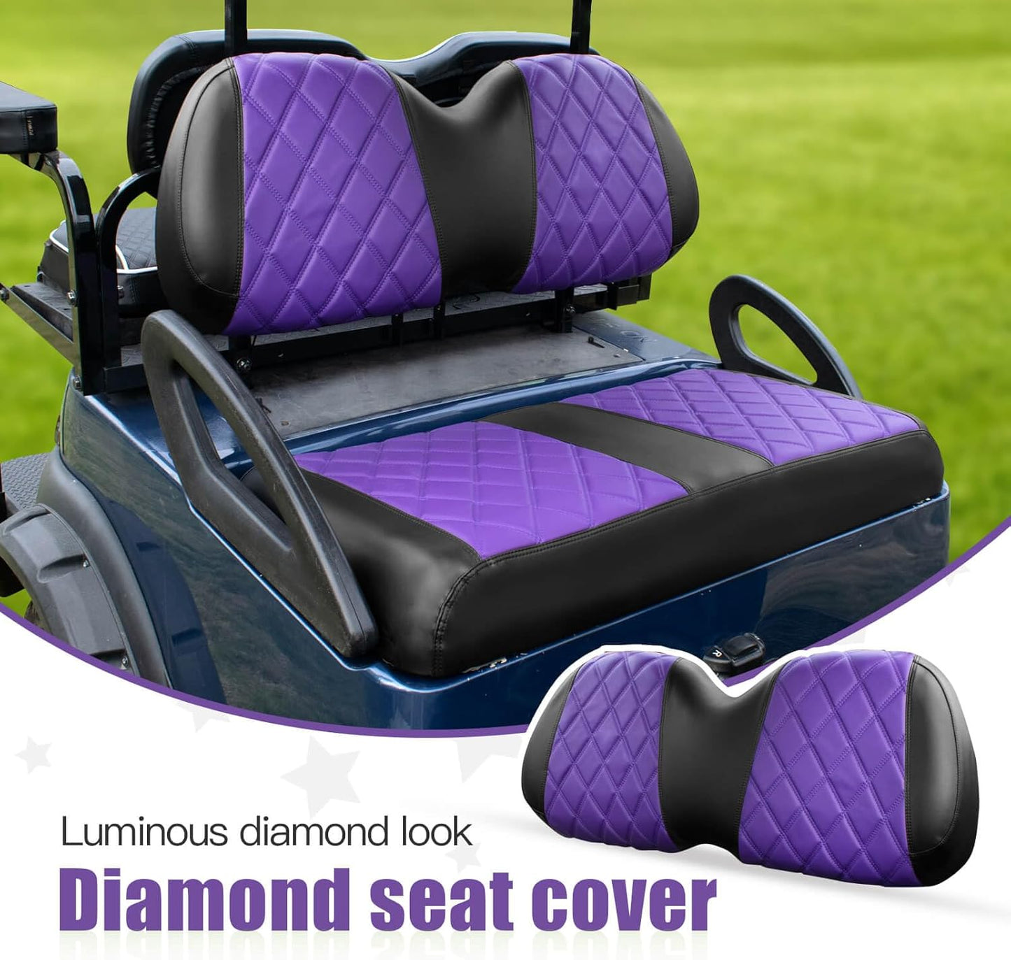 NOKINS Golf Cart Diamond Seat Covers Kit, Fit for Club Car Precedent OEM Standard Front Seat Cushion, Golf Cart Vinyl Seat Cover, No Nails Required