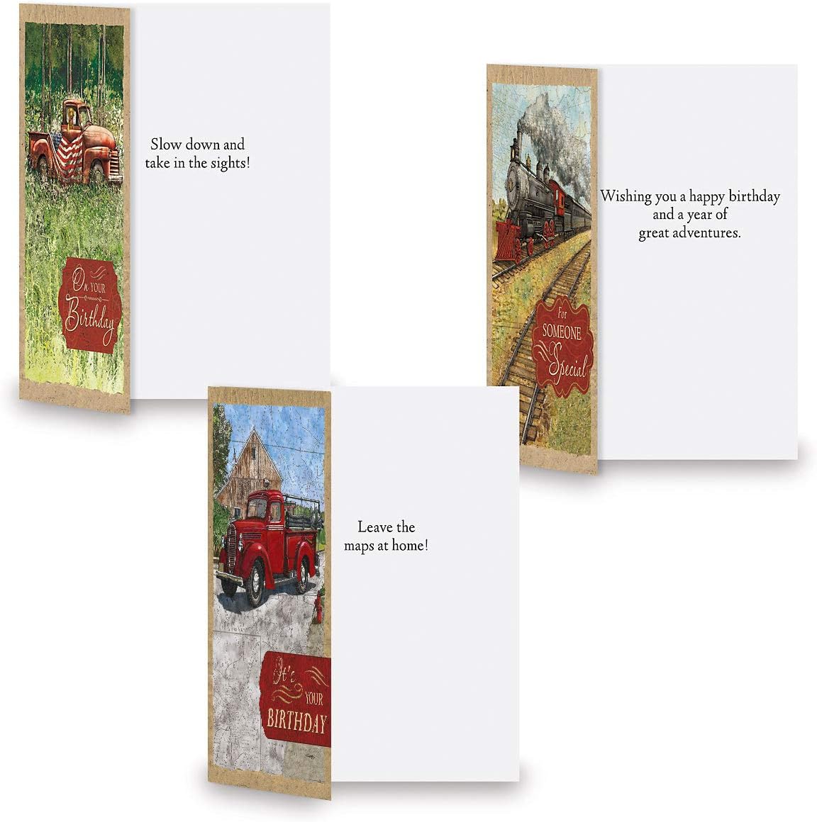 Current Vintage Travel Birthday Greeting Cards Value Pack - Set of 20, 10 Unique Designs, Large 5 x 7 Inch Cards, Sentiments Inside, Envelopes Included