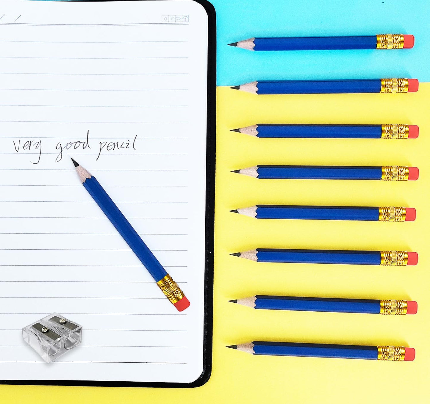 Adhere 25pcs Golf Pencils with Eraser Pre sharpened Hexagon half Wooden Pencils Graphite 2B for Golf Event Scoring,Classroom,Wedding,Company Meetings,Pew, Pocket (Blue)