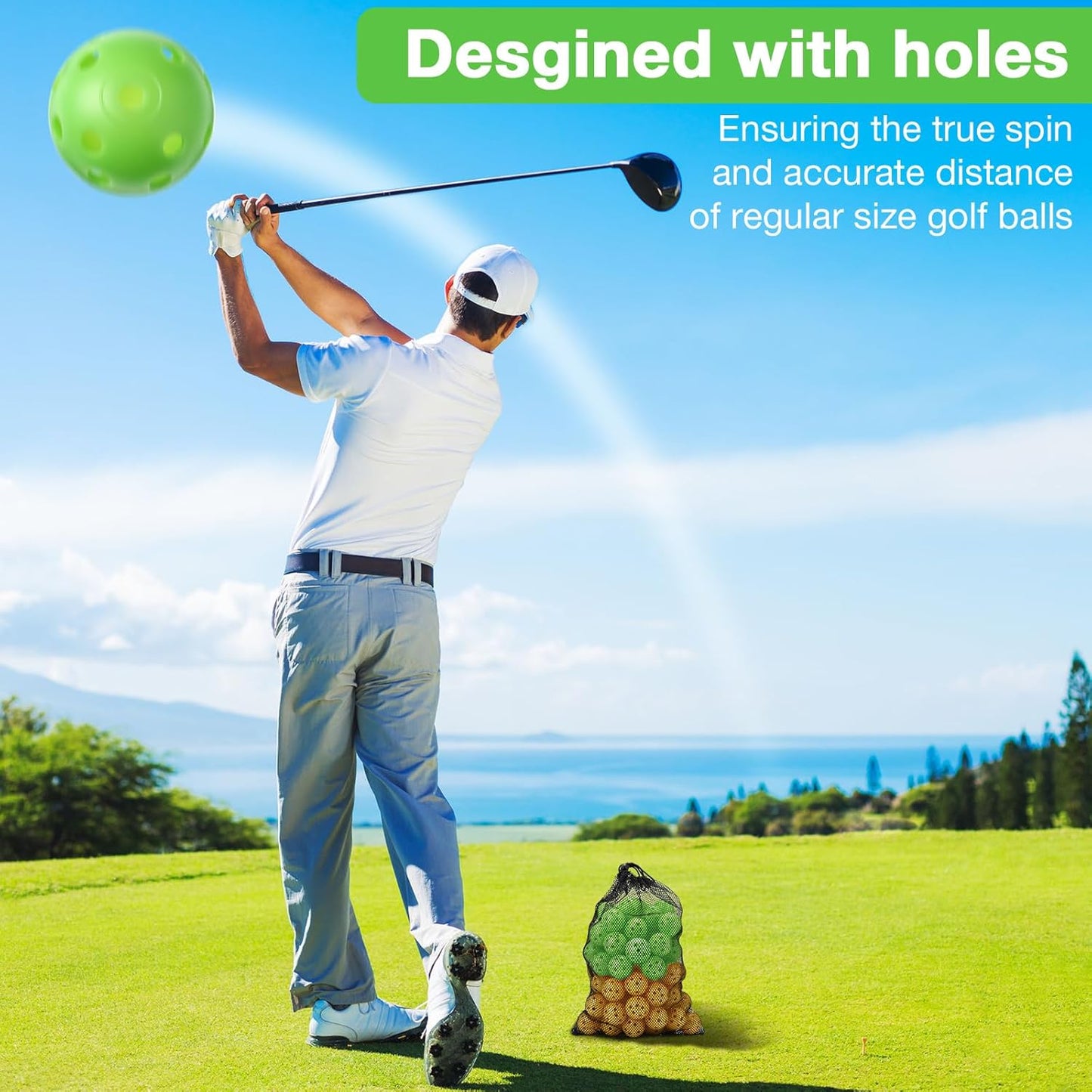 80 Pack Practice Golf Balls Limited Flight 42 mm Golf Training Airflow Hollow Plastic Ball for Women Men Indoor Outdoor Driving Range Swing Practice Home