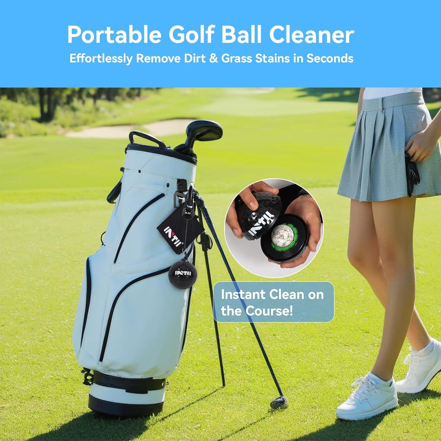 Portable Golf Ball Cleaner More Lightweight, Home Golf Ball Washer for Bag & Cart, with Replaceable Sponges, Clip-On Design, Premium Golf Accessories Gift