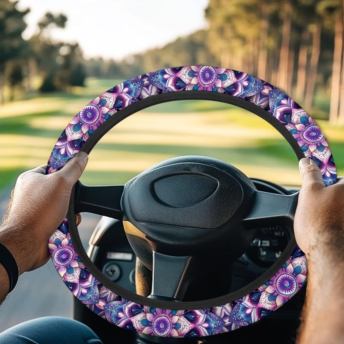 Mandala Golf Cart Steering Wheel Cover Purple 13.5 Inch Steering Wheel Cover Golf Cart Accessories for Women, Lightweight Anti-Slip Club Car Decor Easy to Install