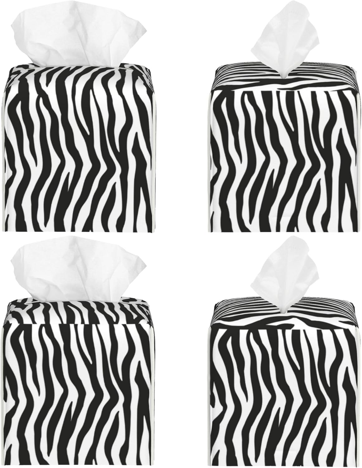 Zebra Stripes Tissue Box Cover Square,Black and White Stripe Tissue Box Holder Waterproof Leather Facial Paper Organizer Dispenser for Bathroom Home Car Nightstand Vanity Desk