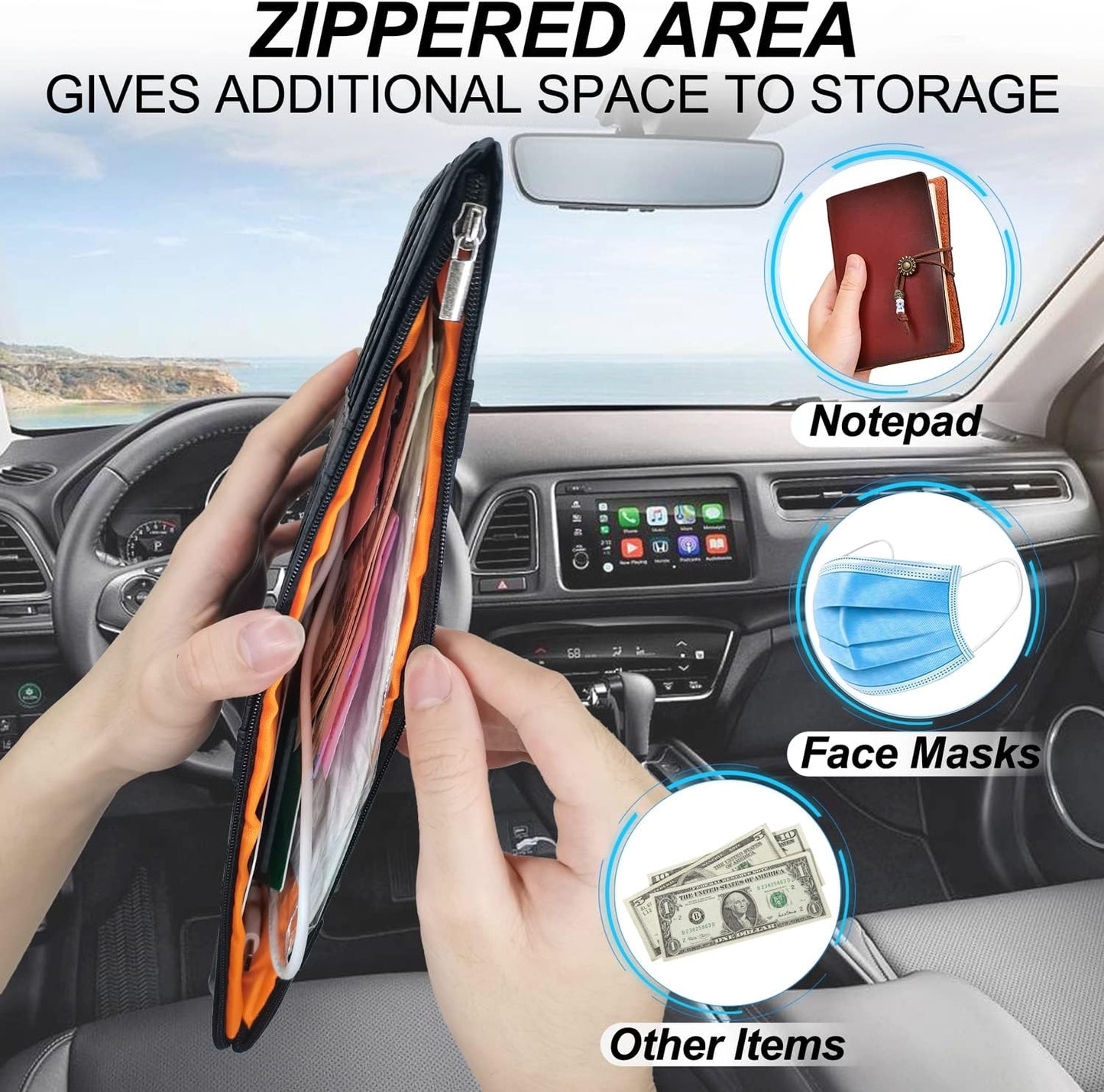 Keedolla Car Sun Visor Organizer, Truck Visor Organizer Car Sun Storage Pocket Pouch Case Bag for Sunglasses, Cards, Pens and Document - Pink