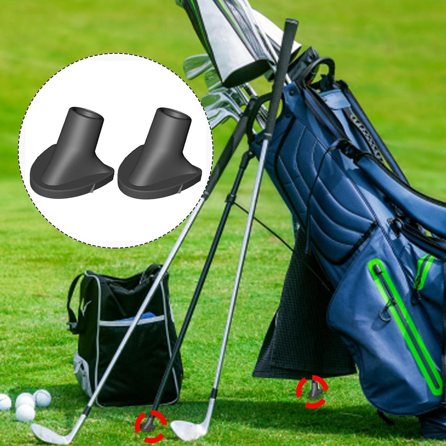 Jowxsx 2 Pcs Black Golf Bag Stand Feet Replacement, Wear-Resistent Golf Bag Rubber Feet Replacement, Necessary Golf Club Bag Accessories Strong Grip, Easy to Install, Golf Club Bag Accessories