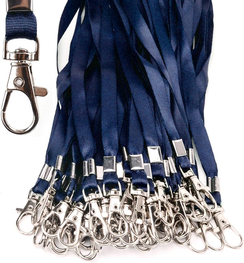 Lanyards 100 Pcs Bulk Lanyard for Id Badges Flat Black Lanyard with Badge Clip Swivel Hook (100, Navy Blue)