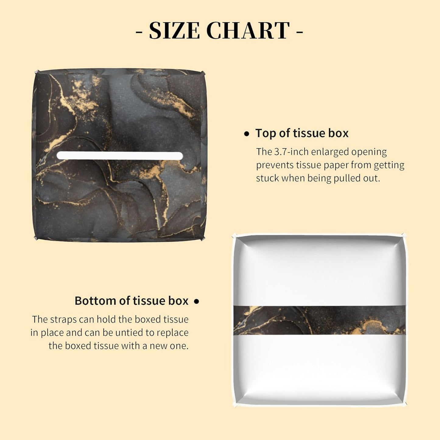 Tissue Box Cover Square,Black Gloden Fluid Marble Tissue Box Holder Waterproof Leather Facial Paper Case Modern Home Decoration for Bedroom Dresser Night Stand Office Desk