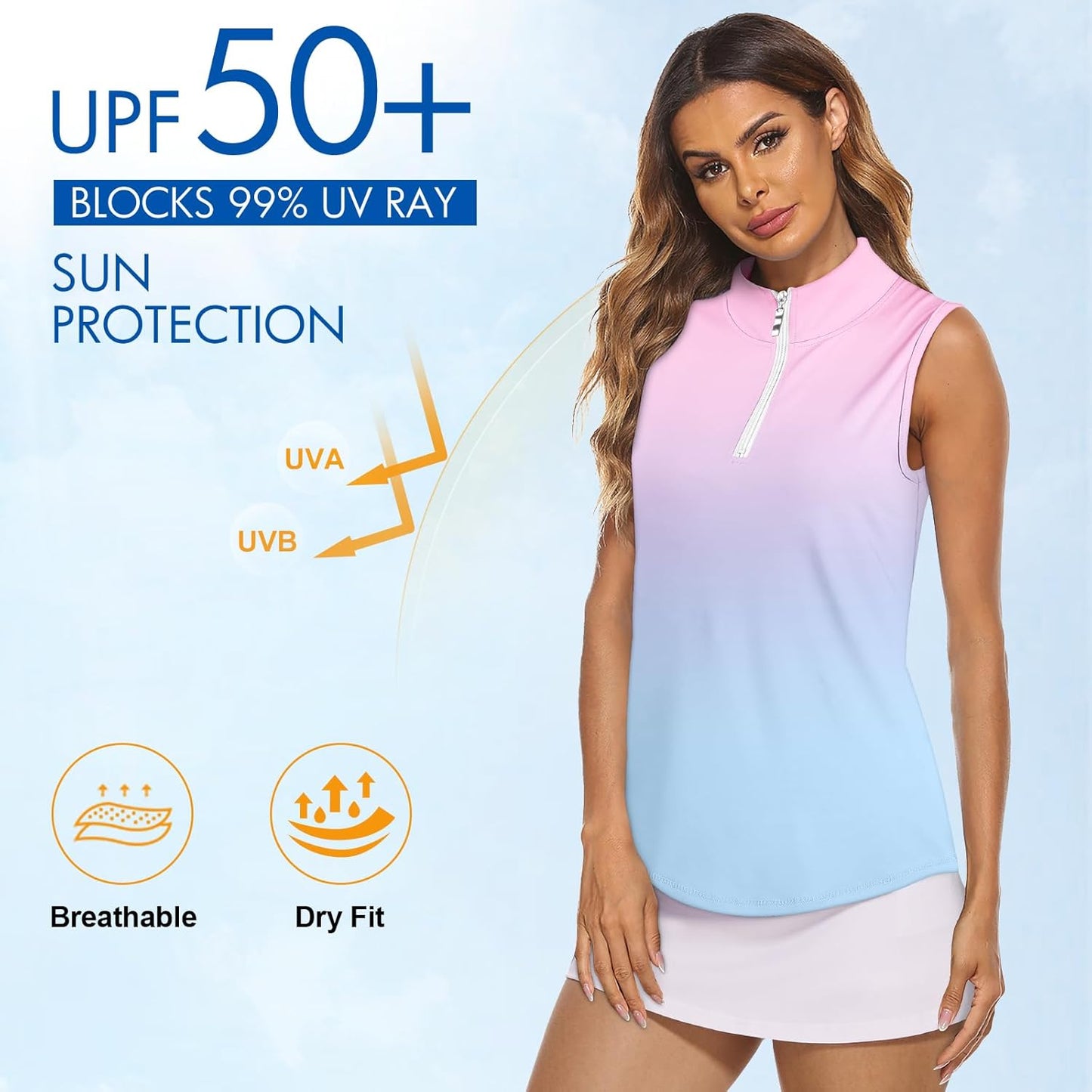 Koscacy Women's Sleeveless Golf Tennis Polo Shirts Zip Up Dry Fit Workout Tank Tops Athletic Shirt