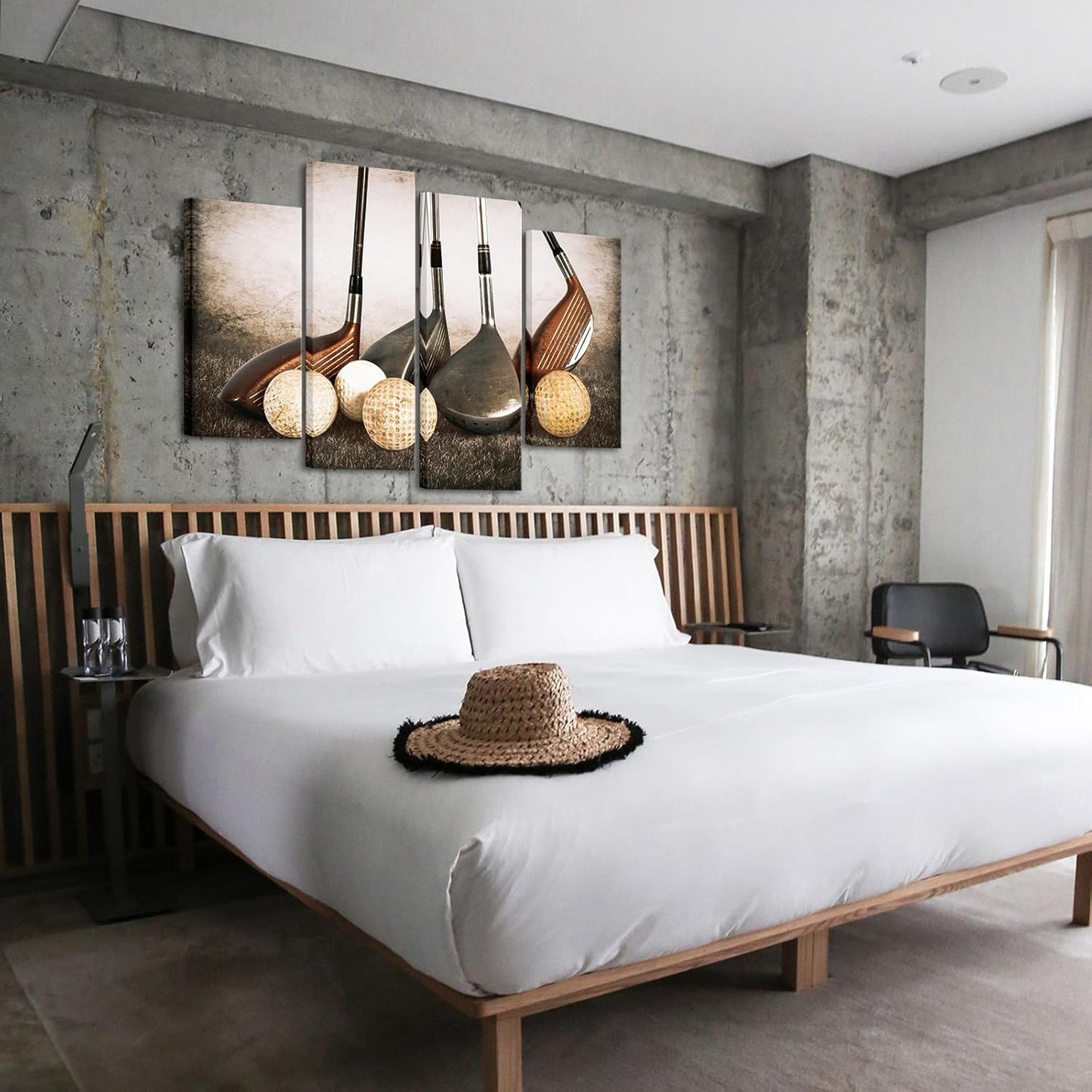 KREATIVE ARTS 4 Panel Vintage Sports Canvas Wall Art Rustic Golf Balls Picture Art Prints Still Life Poster Artwork Painting for Gym Man Cave Decor Ready to Hang 48x33 Inches