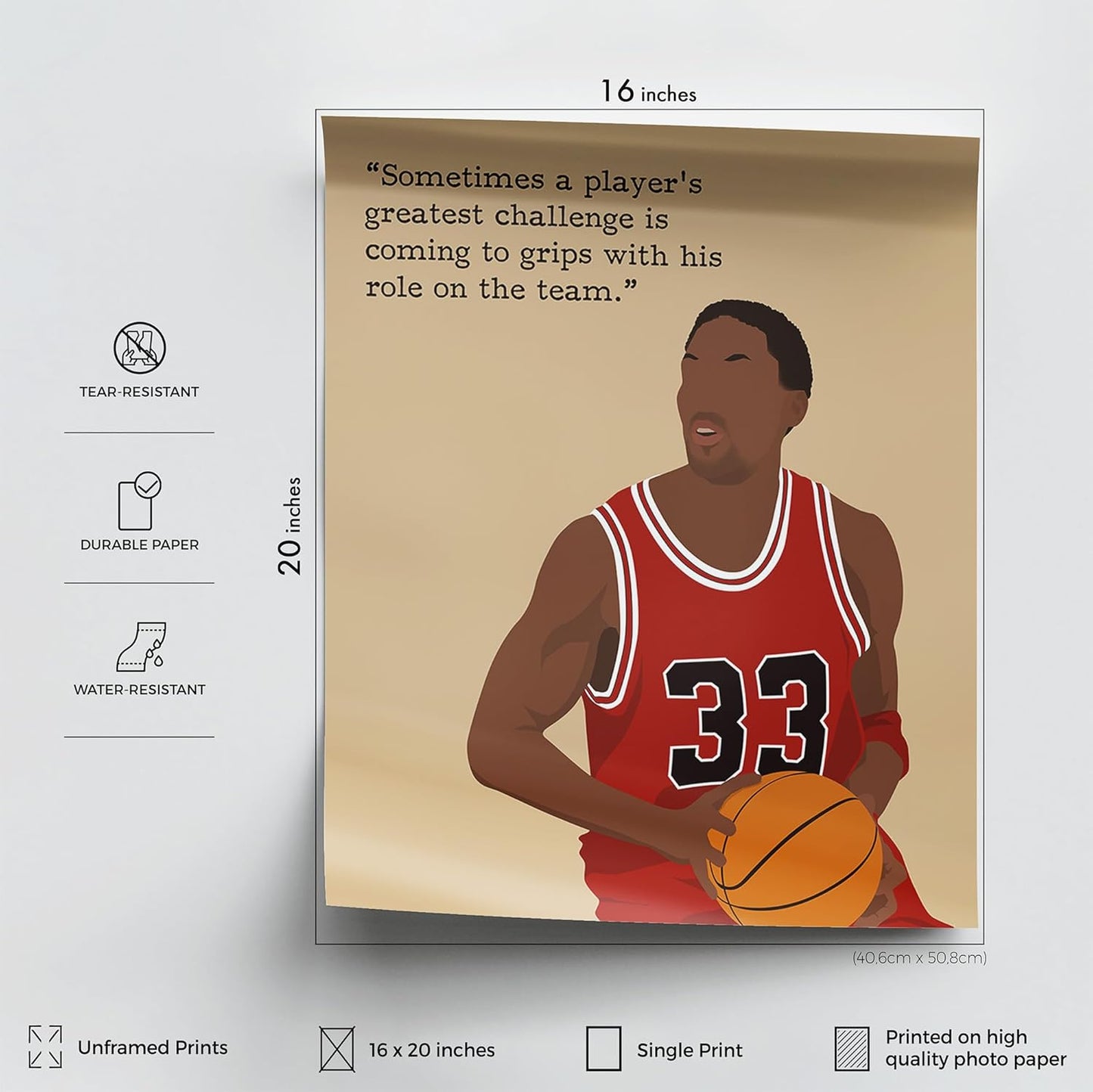 LOLUIS Motivational Basketball Superstar Hand-Drawn Artwork Sport Quote Wall Art Decorations (Unframed 16"x20", Basketball Player 8)