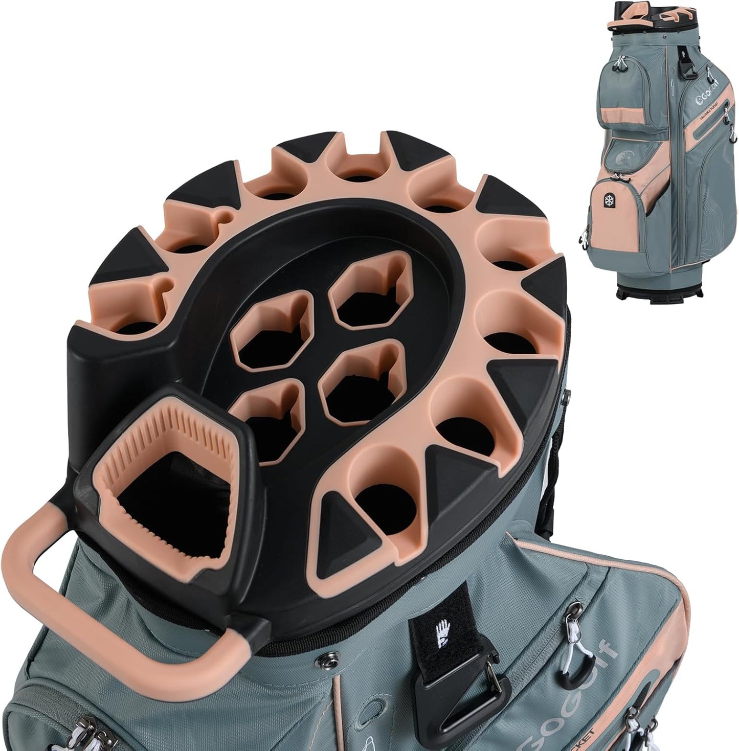 Tangkula Golf Cart Bag with 14-Way Full Length Dividers, 6 Molded Lock Top Golf Club Bag with 11 Pockets, Cooler Bag, Padded Strap, Handles, Umbrella Holder & Rain Hood