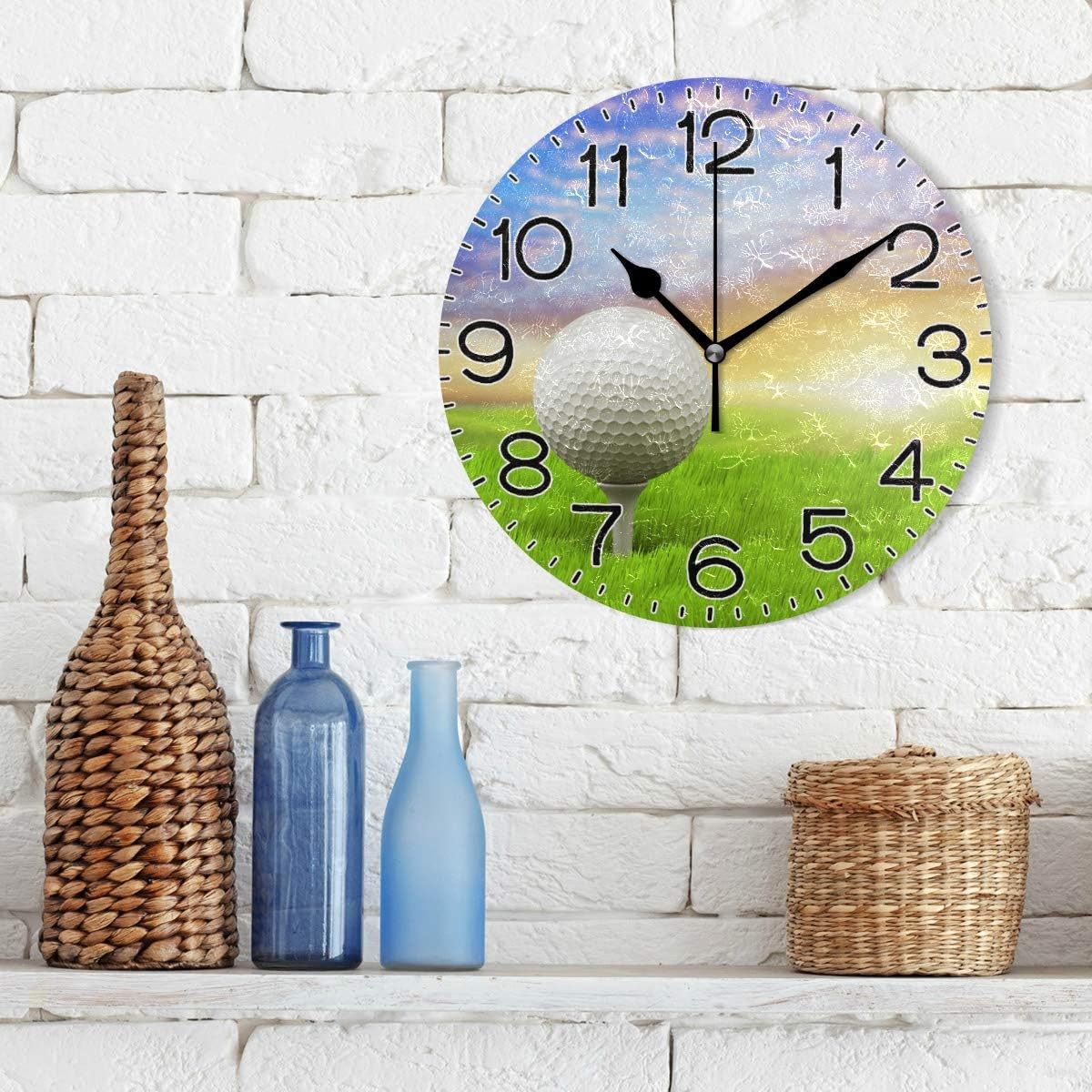 Evening Golf Wall Clock Battery Operated Non Ticking Silent Quartz Analog Rustic Farmhouse Round Clock Retro Decor for Home Kitchen Living Room Bathroom