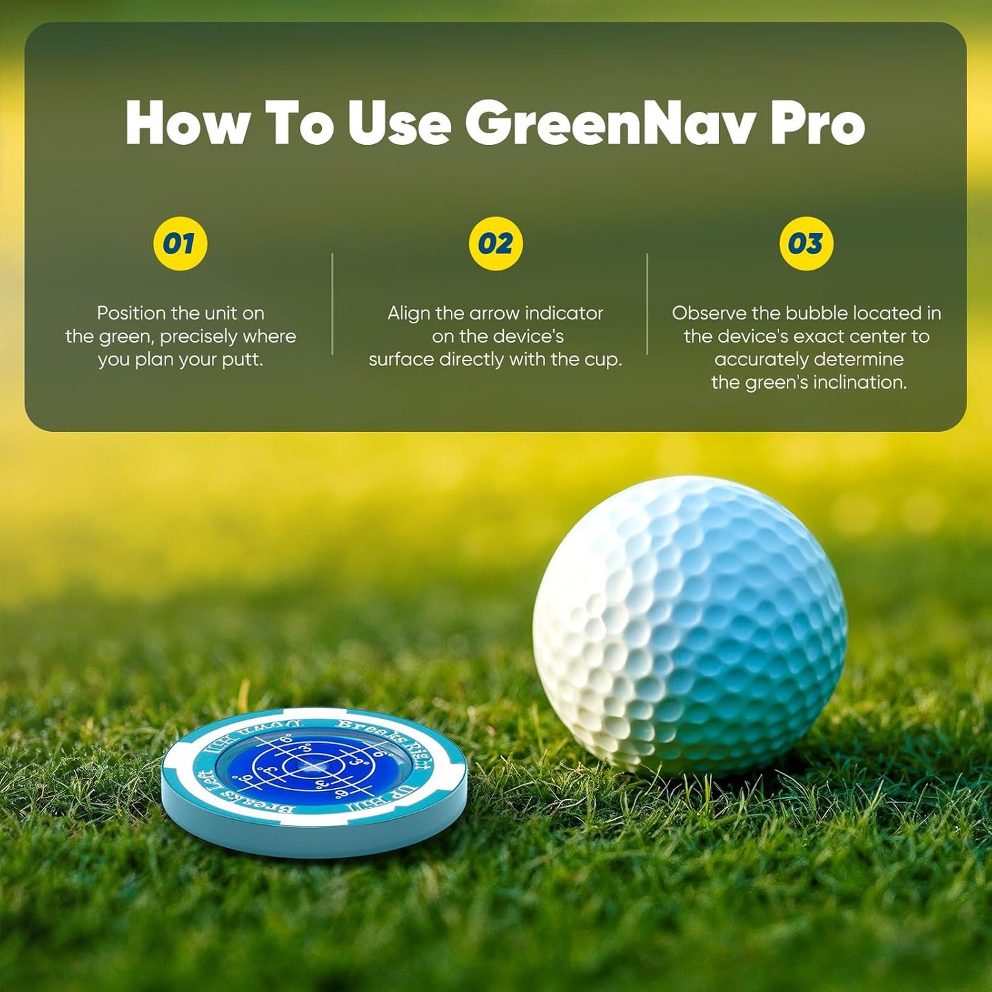 GreenNav Pro-High Precision Golf Green Reader & Golf Ball Marker with Horizontal Bubble Level, Essential Slope & Putt Line Reading Aid, Golf Accessories for Men Women