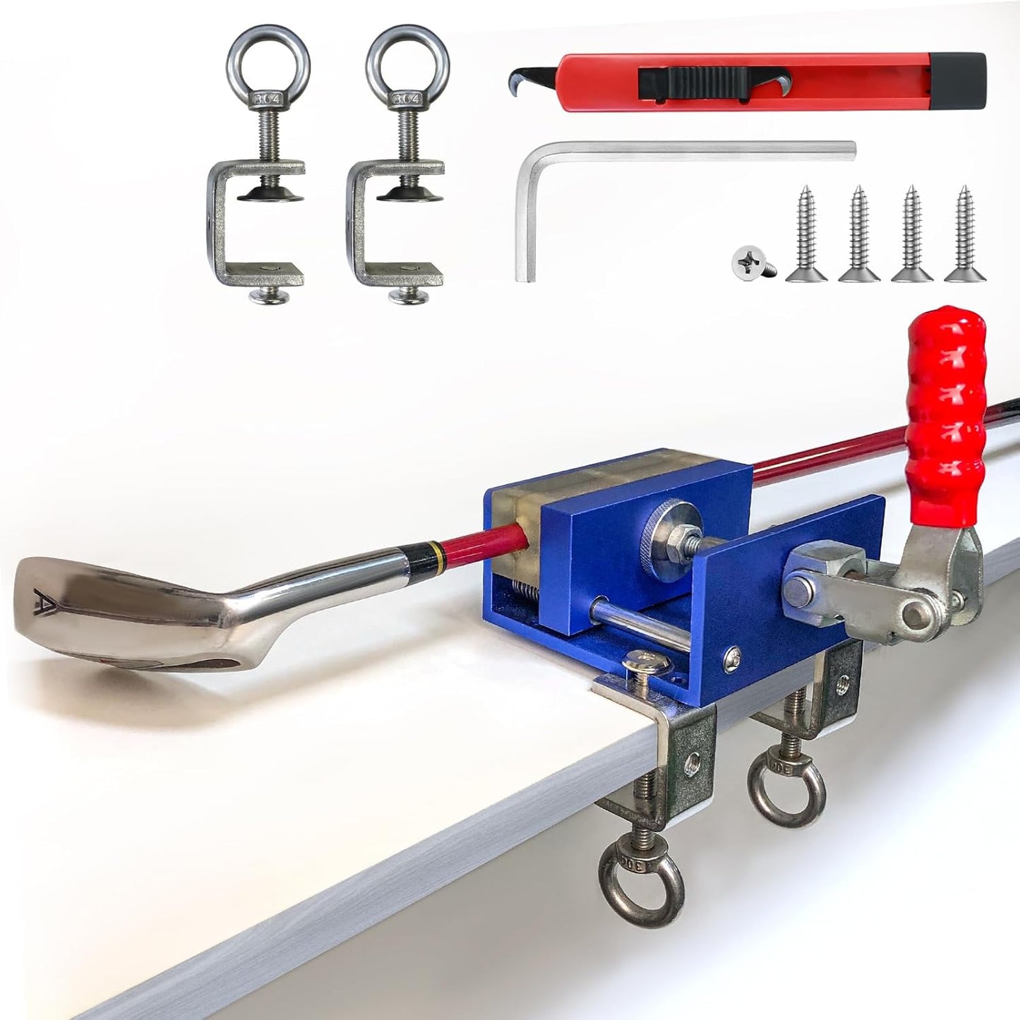 Crestgolf Drill-Free Golf Shaft Clamp, Club Holder Vise, Grip Removal Tool, Grip Replacement Kit