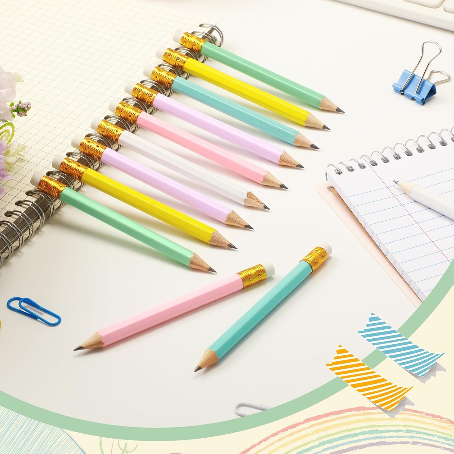 Outus 72 Pieces Golf Pencils Half Pencils with Eraser Mini Bulk Short #2 HB Pre Sharpened for Bridal Shower Wedding Office(Multicolor)