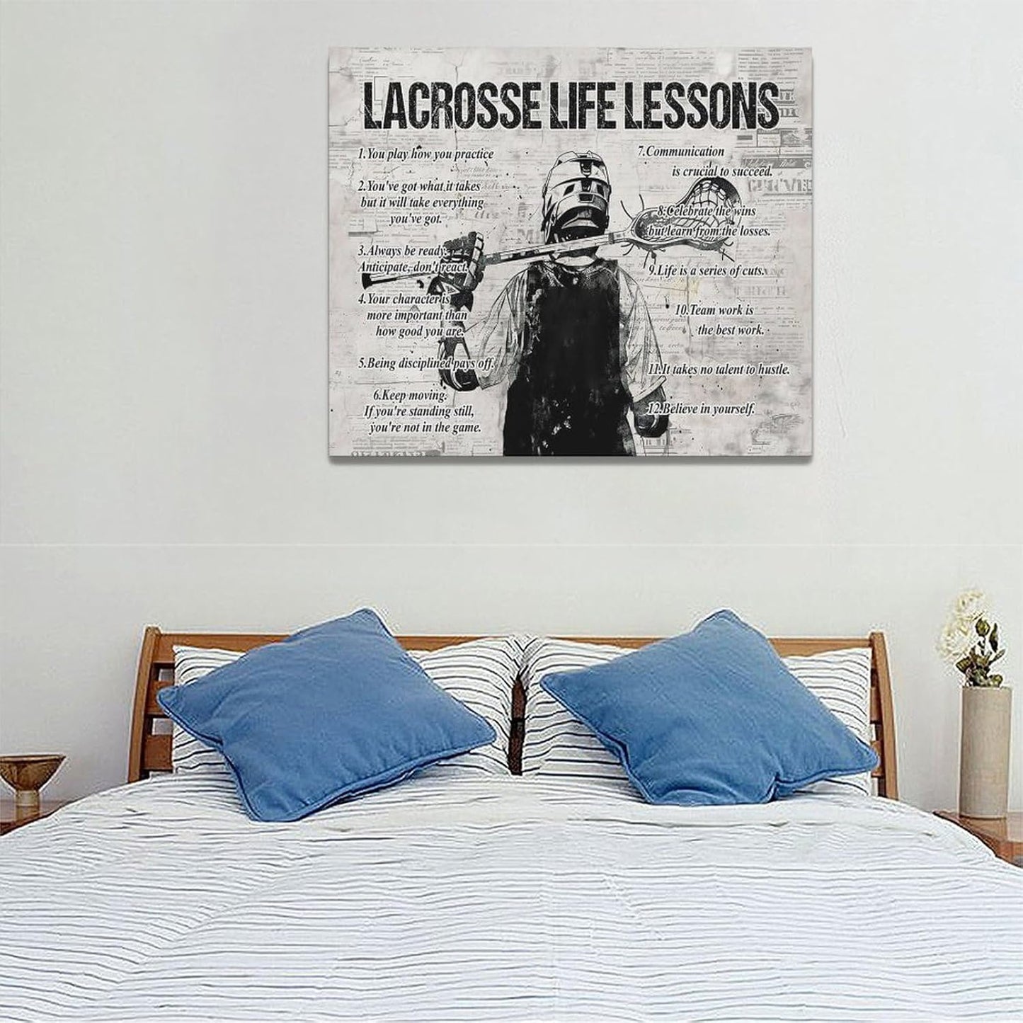 Lacrosse Sports Wall Art Life Lessons Sign Retro Poster for Boy Men Room Motivational Decorations Canvas Print Painting Artwork for Bedroom Bathroom Living Room 24"x20"