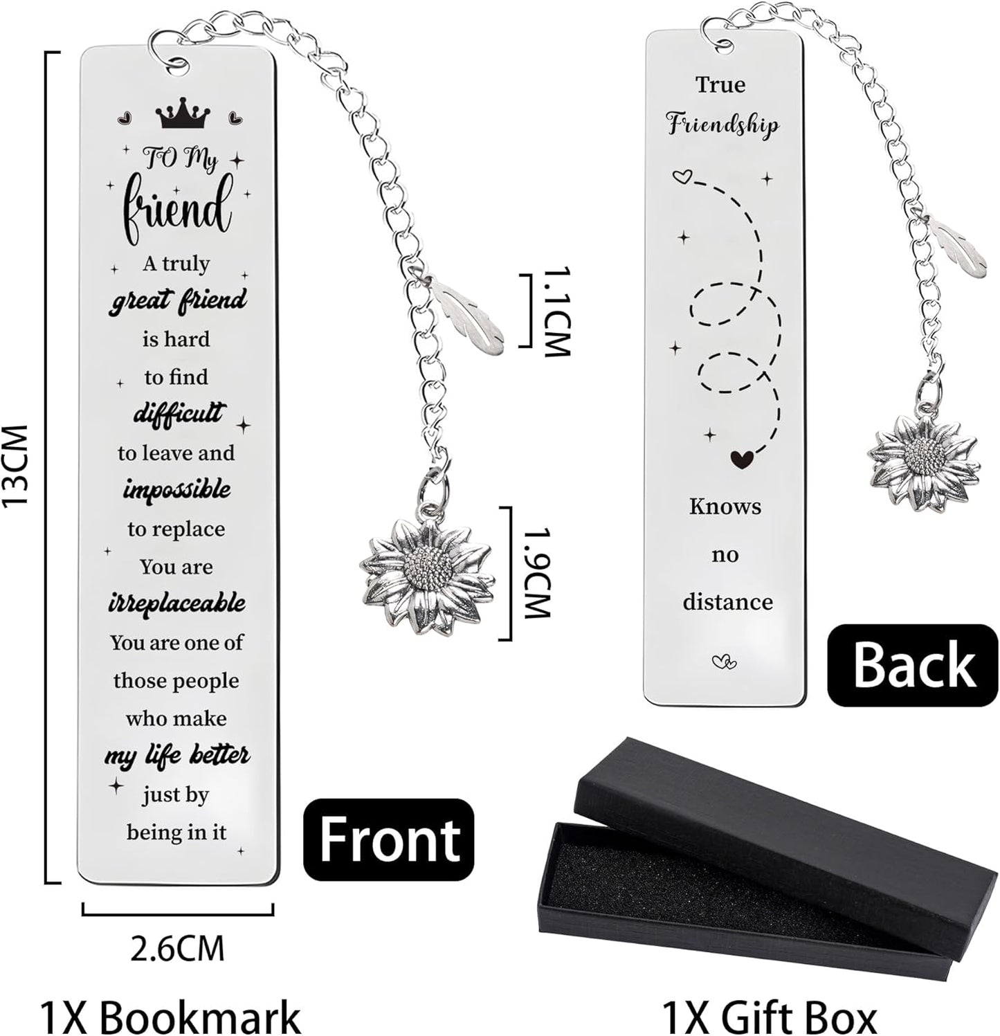 Best Friend Bookmark Gifts for Women - Metal Friendship Book Marks with Sunflower Charm, Long Distance BFF Present for Book Lovers Birthday Graduation Christmas Keepsake