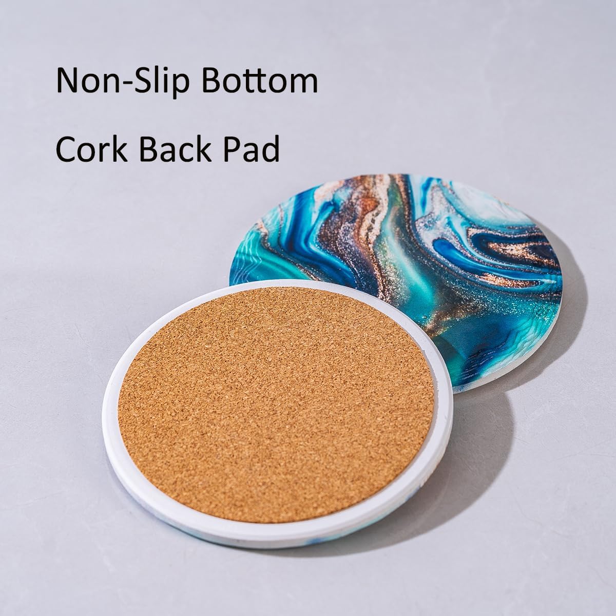 Blue Marble Coasters with Holder Set of 6, Absorbent Ceramic Coasters for Drinks, Coasters with Cork Backing for Table Protection, Housewarming Christmas Birthday Gifts 4 inches