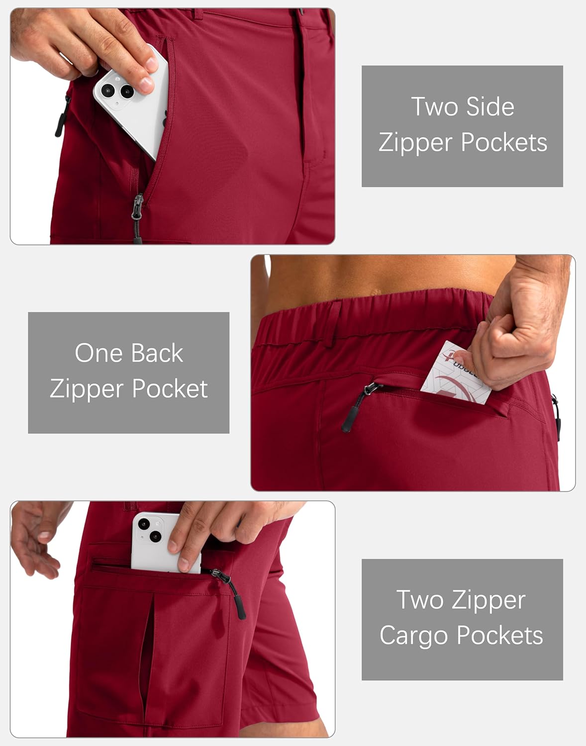 Pudolla Men's Hiking Cargo Shorts 9" Lightweight Outdoor Work Shorts for Men Travel Golf Camping Casual with 5 Zipper Pockets