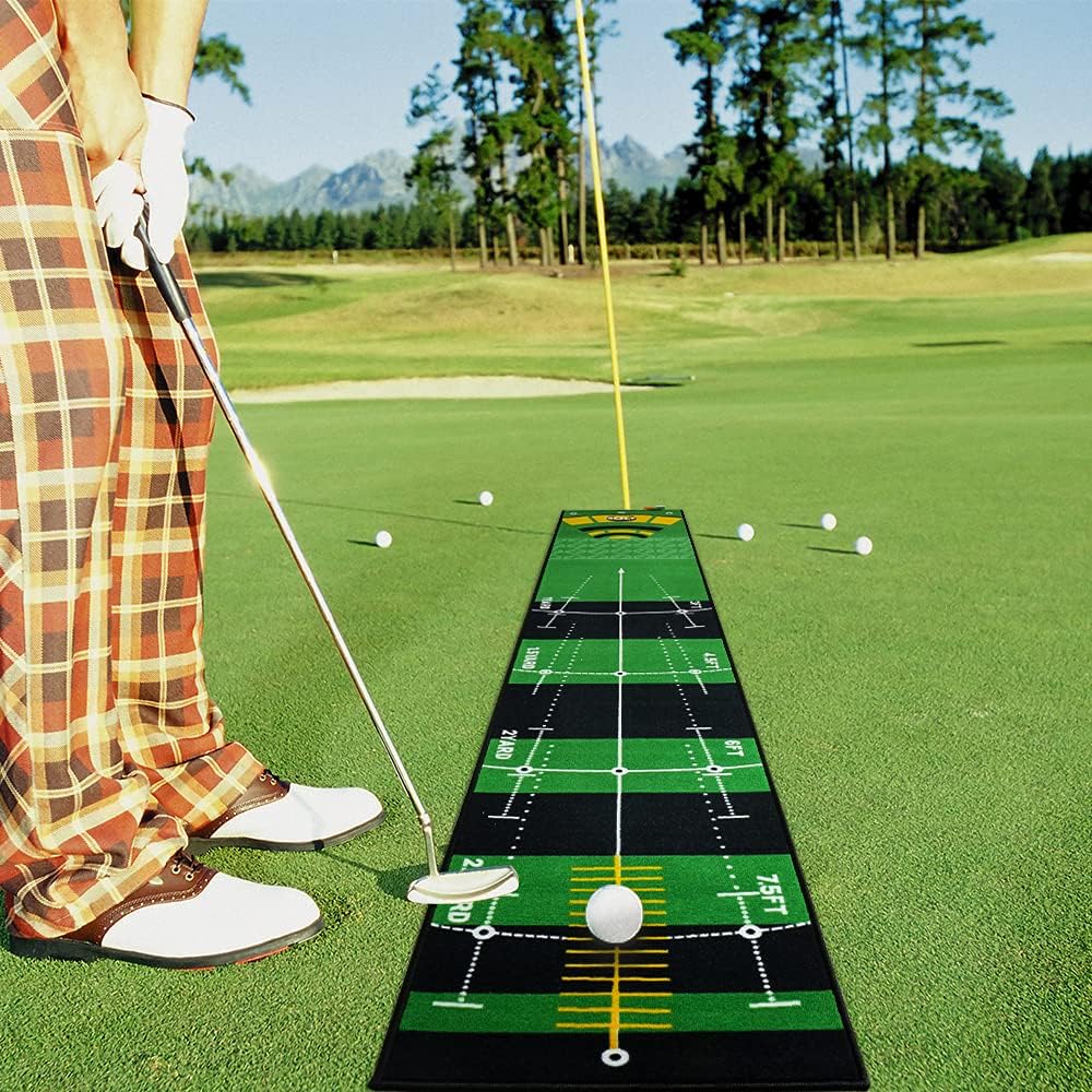 Golf Putting Green Mat 10 ft X 20 in Training Aid Mat, Multi Distance Mark Practice Putting mats,Anti-Slip Backing Golf Putting mat for Indoor/Outdoor Hitting Mat for Golf Enthusiast