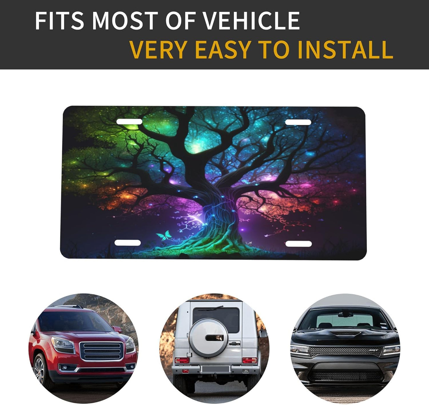 Custom License Plate Personalized Tree of Life Rainbow Funny Aluminum Front License Plates Decorative Rust-Free Metal Car Plate Covers for Women Men Car Tag Accessories fit Truck SUV Rv 12 X 6 in