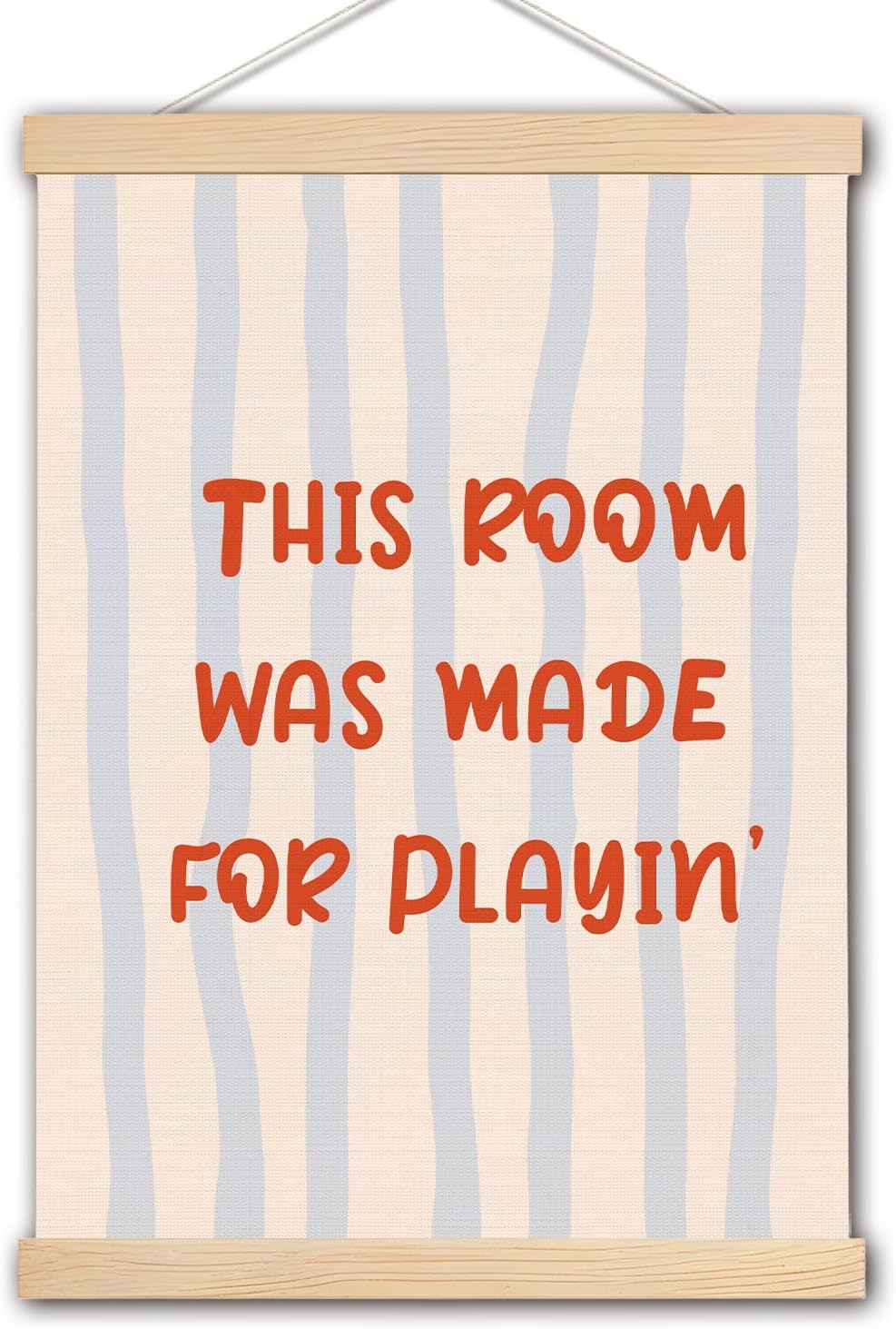 pouep Light Blue and Beige Striped Playroom Wall Art Poster, This Room was Made for Playin' Canvas Prints Wall Decor for Toddler Kids Bedroom Playroom Nursery, 12x16 Inches
