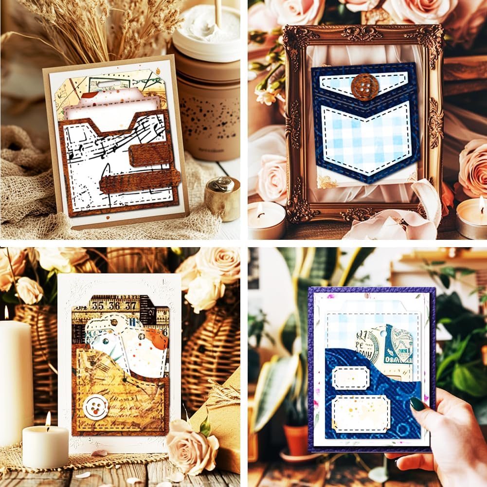 MAYJOYDIY Label Pocket Cutting Dies Stitched Slots Pocket Die Cut Set Card Making Slot Envelope Frame Cut Die for DIY Scrapbooking Journal Embossing Paper Craft Decor