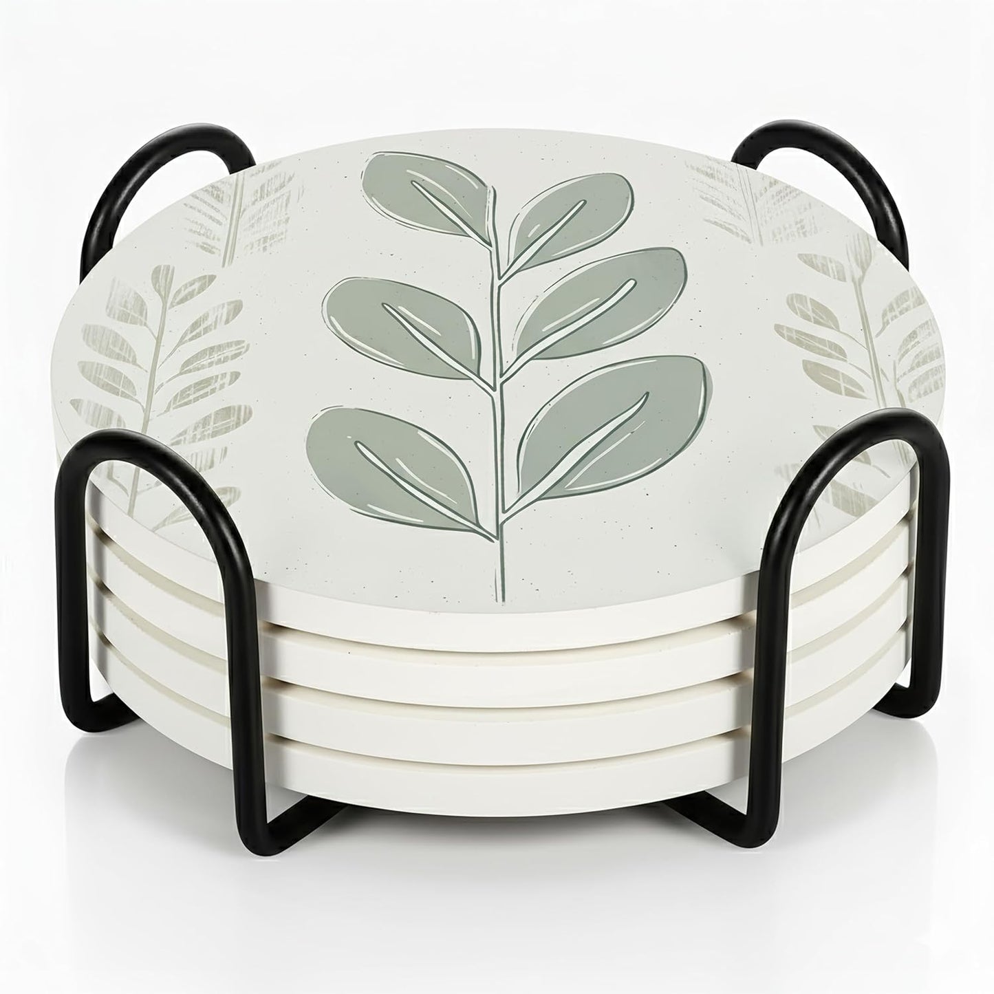 VEYRO Coasters Set of 4 for Drinks – Absorbent Ceramic Stone Drink Coasters with Cork Backing for Coffee Table & Desk, Modern Boho Look Cup Coaster Set, Housewarming Gift for New Home