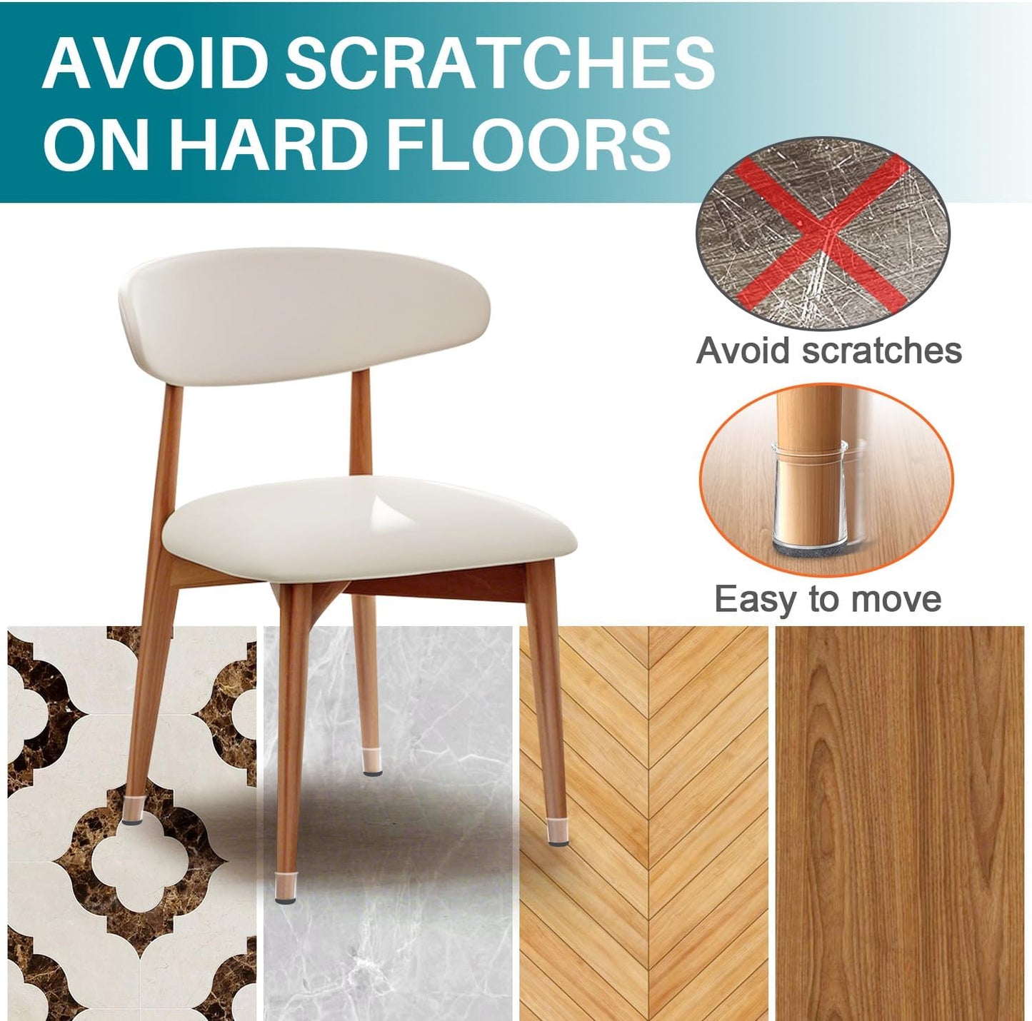 24 Pcs Chair Leg Floor Protectors Round, Silicone Felt Furniture Leg Pads Caps Covers for Hardwood Floors (Fit 8/16“ to 15/16”)