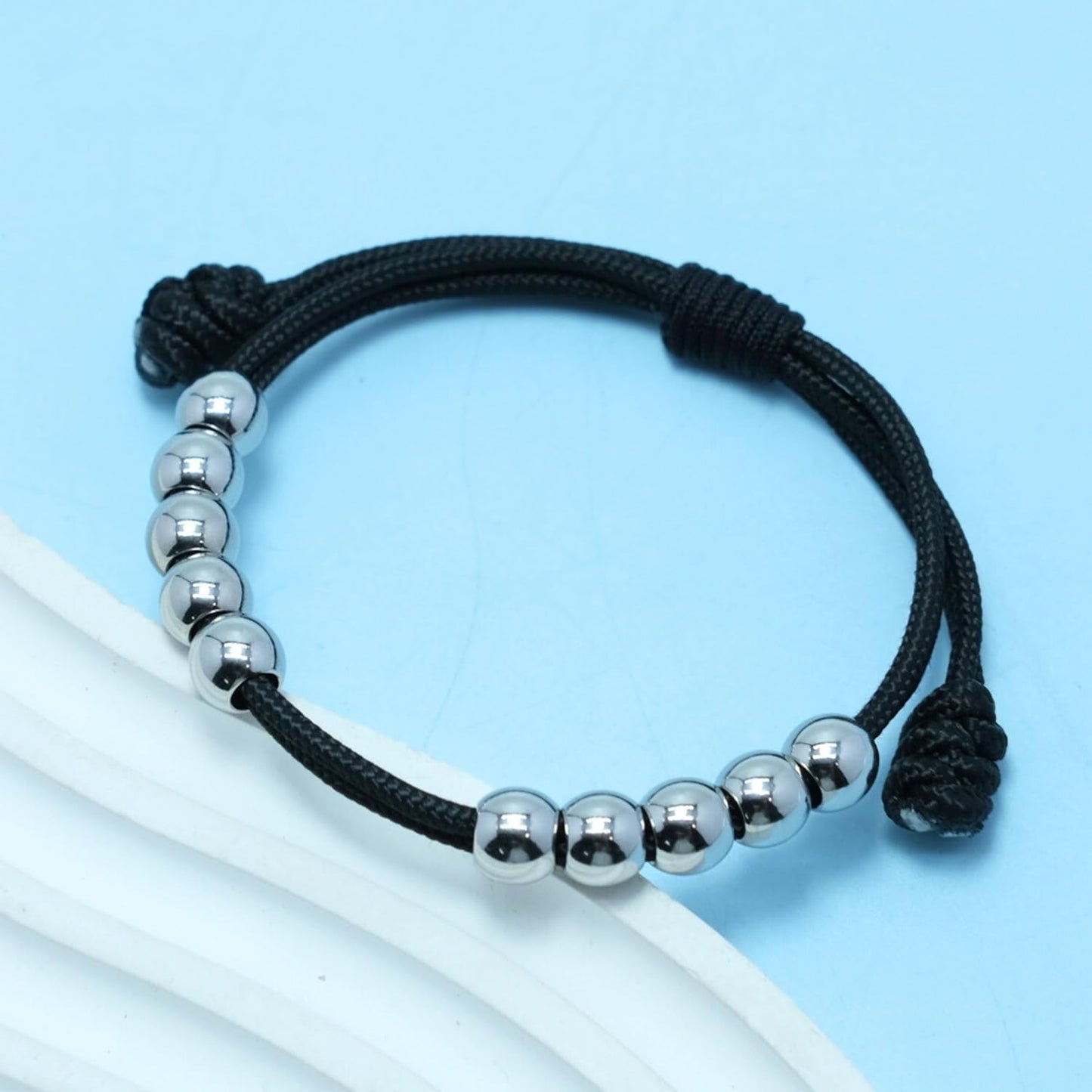 LAMIBEE Golf Stainless Steel 10 Beads Score Counter Bracelet, 2mm Paracord Durable Thread Resizable Easy to Adjust Round Scoring Tracker, Golf Accessory (8mm Black)