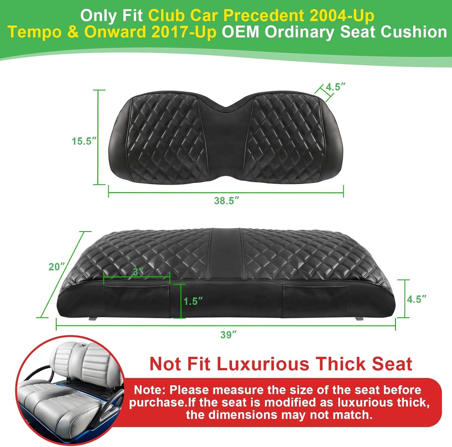 Club Car Precedent Seat Cover, Golf Cart Front Seat Covers Set Fit for Precedent 2004-Up/Tempo 2017-Up/Onward 2017-Up OEM Ordinary Seat Cushion, Thick Vinyl Leather Comfortable Breathable