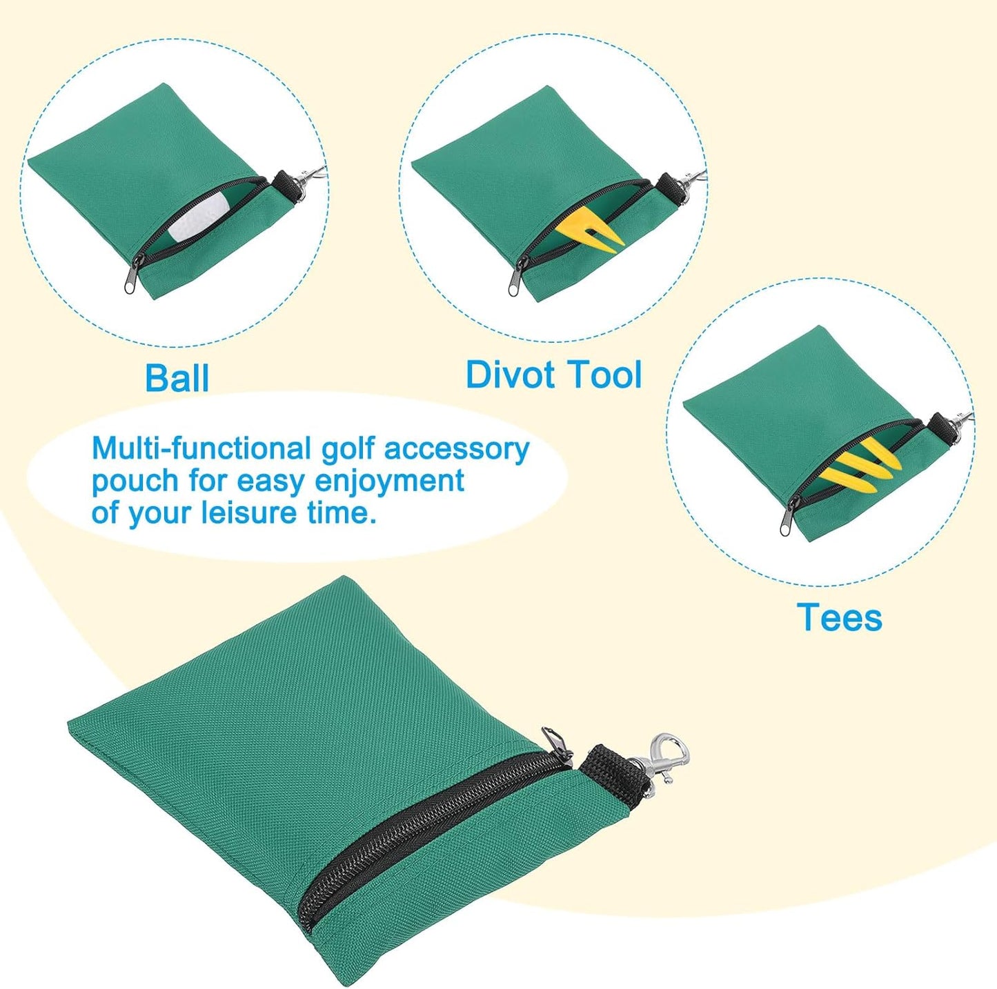 PATIKIL Golf Tee Pouch, Zipper Golf Ball Bag with Metal Lobster Claw Clip for Men Women Valuables Holder