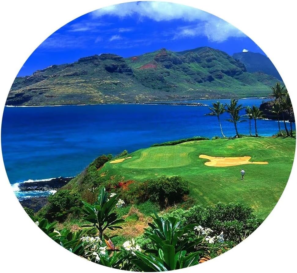 chenchenArt Lagoons Golf Course Wall Art for Living Room Bedroom Bathroom Home Decoration Hawaii Ocean Golf Course Picture Poster Canvas Prints Modern Artwork Framed Ready to Hang(28''H x 44''W)