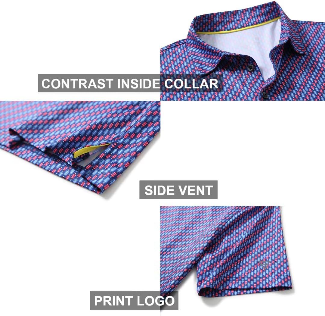 Golf Shirts for Men Dry Fit Short Sleeve Print Performance Moisture Wicking Polo Shirt