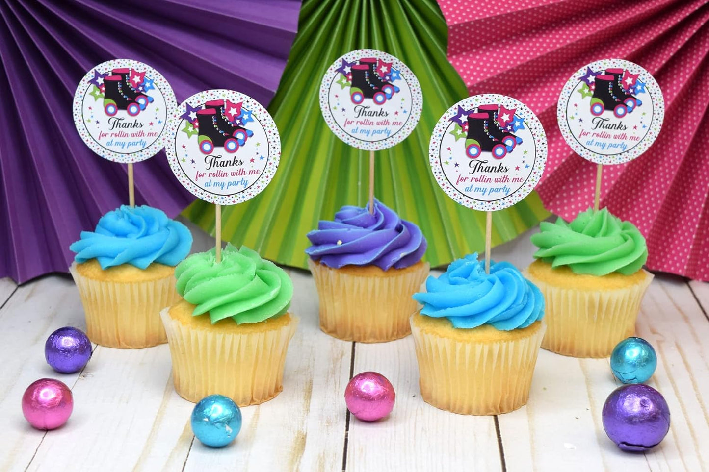 Let’s Roll Star Roller Skating Themed Thank You Sticker Labels for Kids, 40 2" Party Circle Stickers by AmandaCreation, Great for Party Favors, Envelope Seals & Goodie Bags