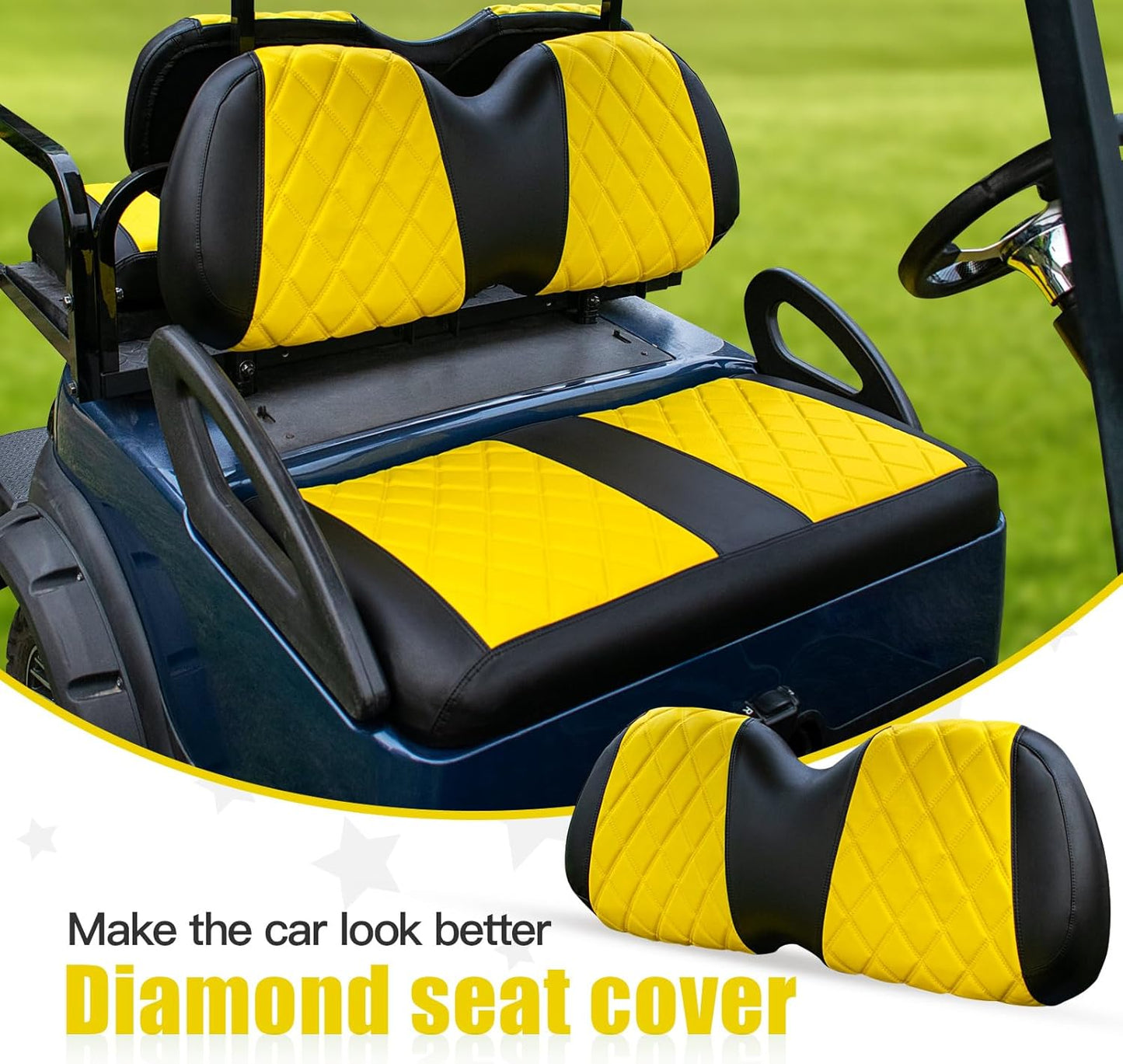 NOKINS Golf Cart Diamond Seat Covers Kit, Fit for Club Car Precedent OEM Standard Front Seat Cushion, Golf Cart Vinyl Seat Cover, No Nails Required