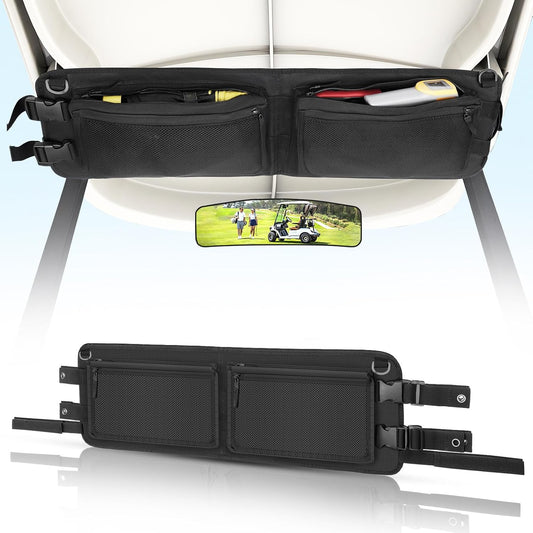 T TGBROS Universal Golf Cart Storage Organizer – Overhead Mesh Bag, Front Basket with Cup Holders & Push Cart Zippered Pouch Fits Club Car, EZGO, Yamaha, Kandi, Push Carts Large Capacity