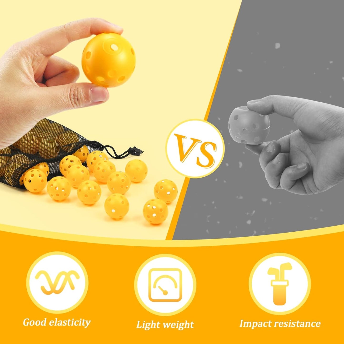 Plastic Golf Balls Practice Limited Flight Golf Training Ball Hollow Swing Practice Indoor Golf Balls with Mesh Drawstring Bag for Backyard Driving Range or Outdoor