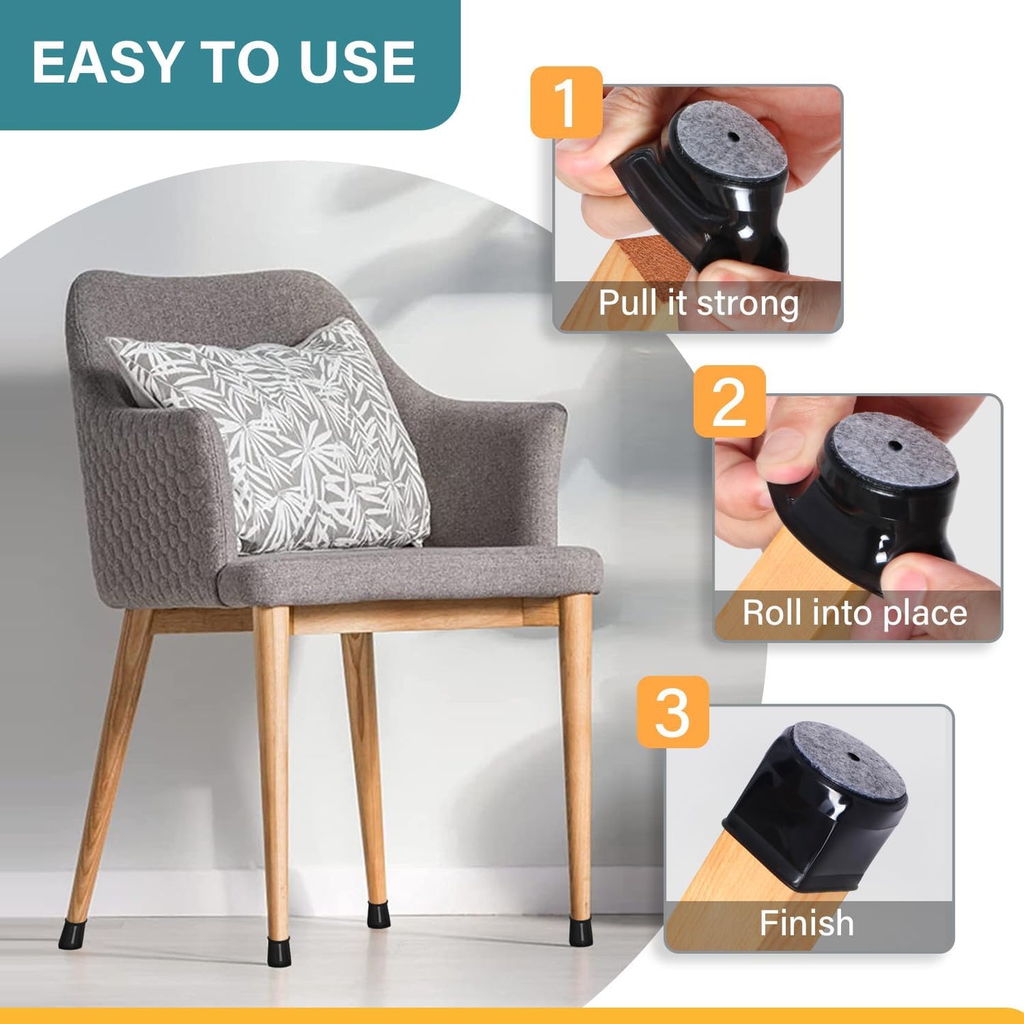 24 Pcs Chair Leg Floor Protectors Round, Silicone Felt Furniture Leg Pads Caps Covers for Hardwood Floors (Fit 1-5/16" to 2")