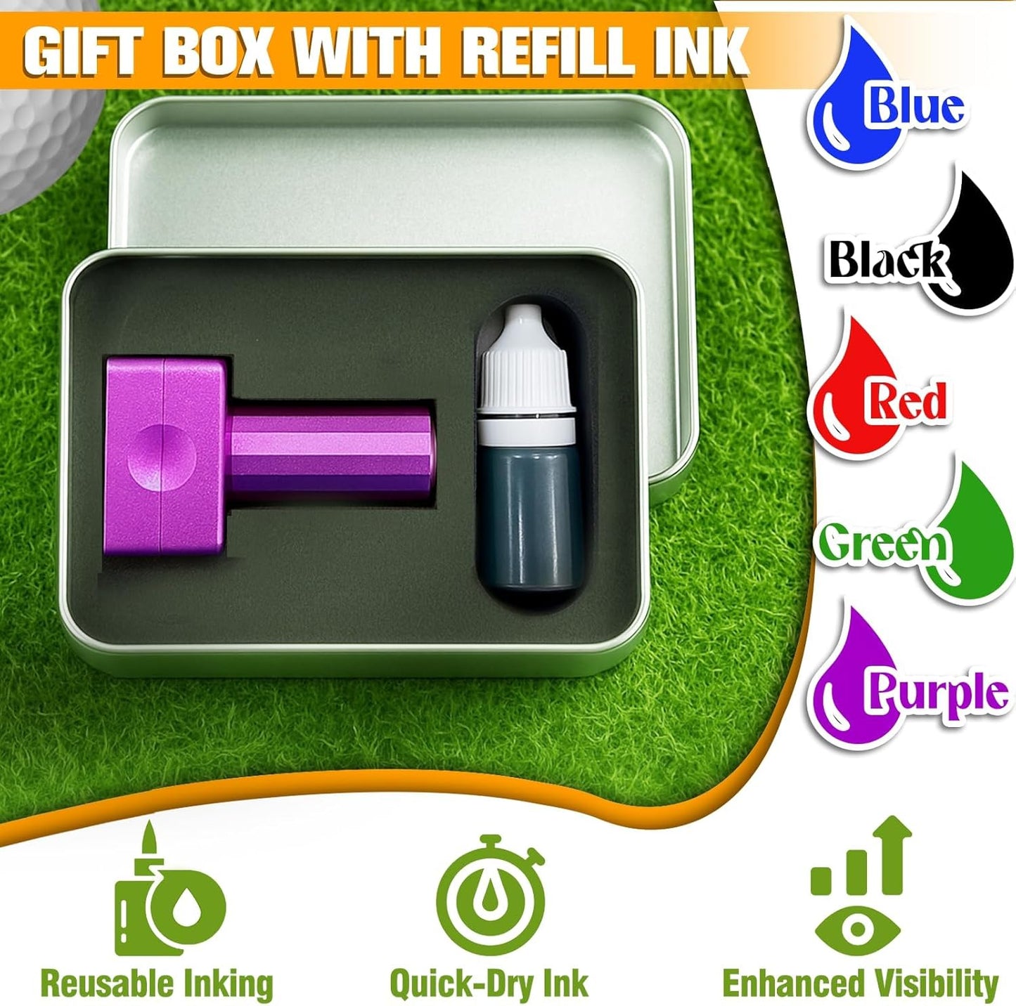 Lihome Golf Ball Stamp Personalized - Durable Waterproof Reusable Ink Stamper, Custom Golf Gift for Men, Dad, Retirement, Father's Day, Birthday & Christmas