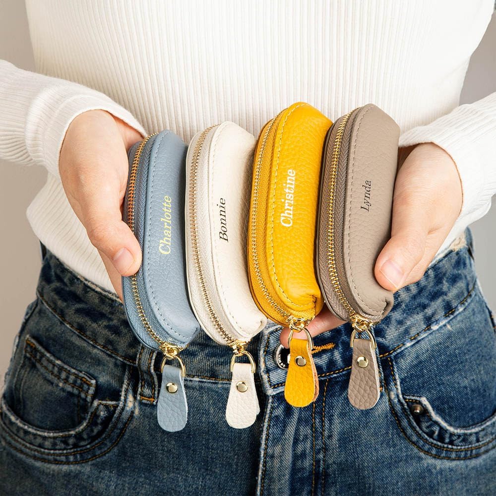 Personalized Multicolor Mini Genuine Leather Coin Purse Small Change Zipper Purse Makeup Bag with Name Daily Travel Accessories Birthday Gift for Women