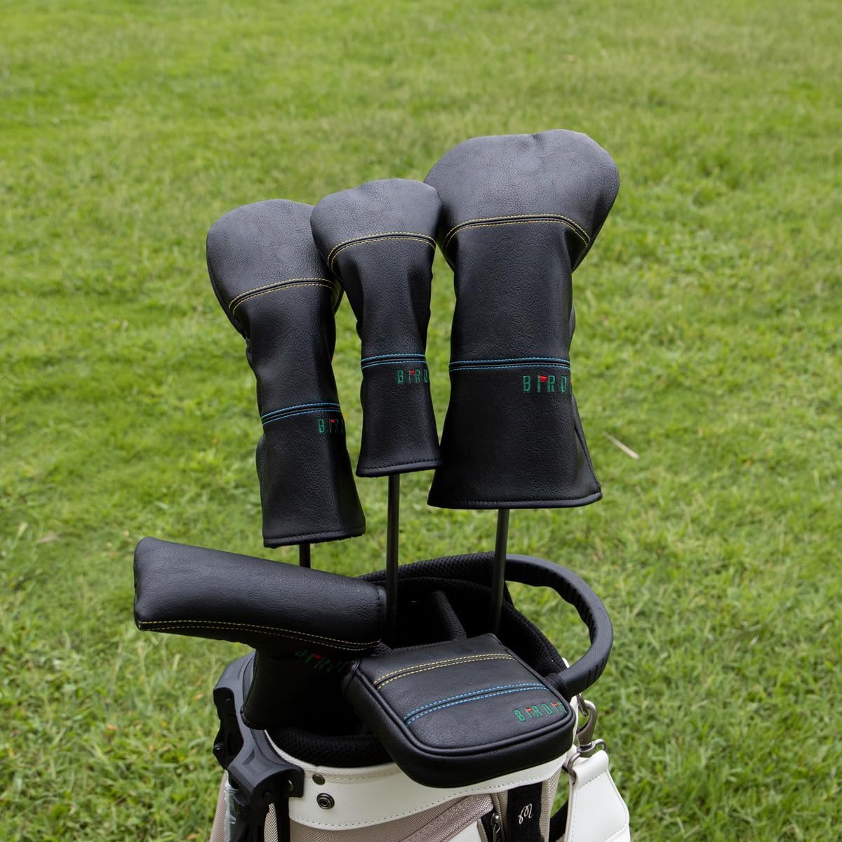 Golf Club Headcover 3 Wood Headcover Birdie Design Magnetic Closure Elegant Embroidery Premium Leather Driver Fairway Wood Hybrid Blade Mallet Putter Cover